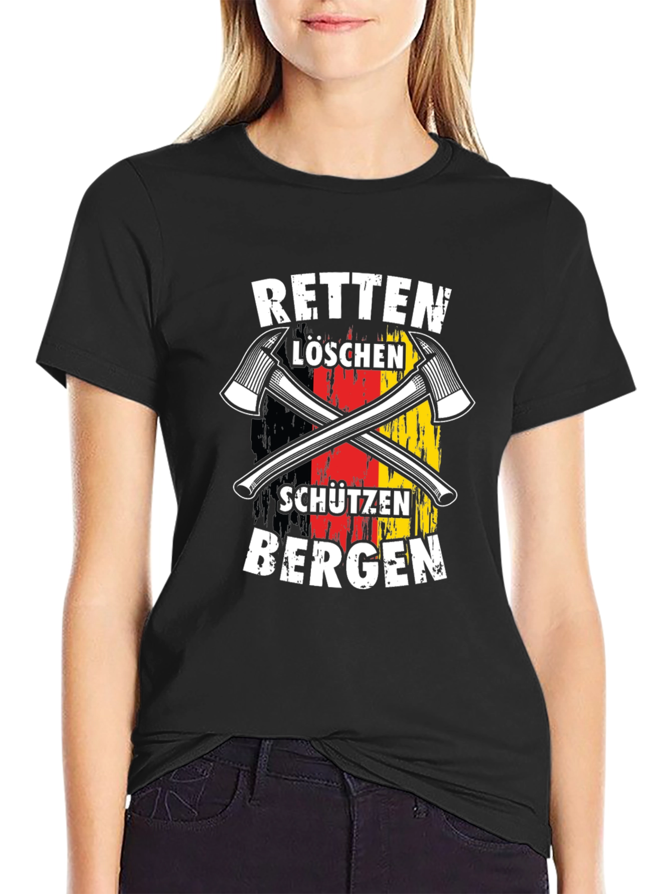 Black German Firefighter T-Shirt - Rescue & Protect view 2