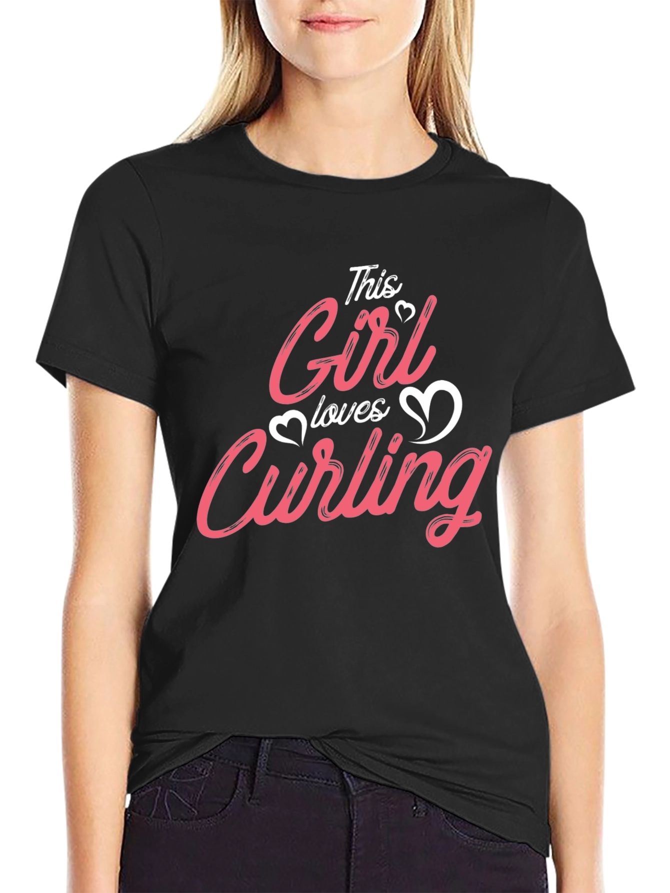 Black This Girl Loves Curling T-Shirt Black view 2