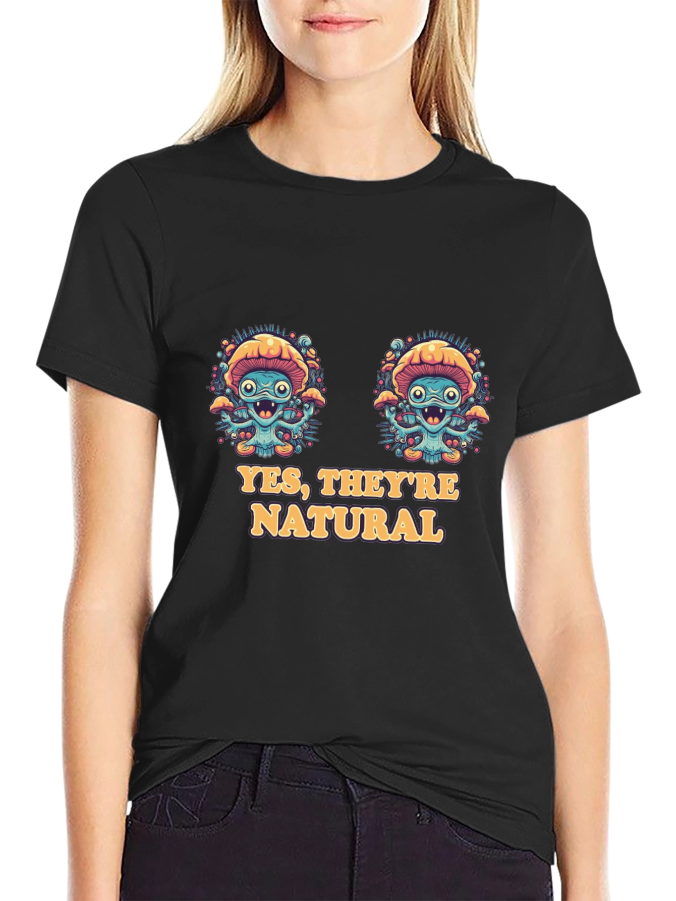 Black Funny Mushroom T-Shirt - Yes, They're Natural! view 2