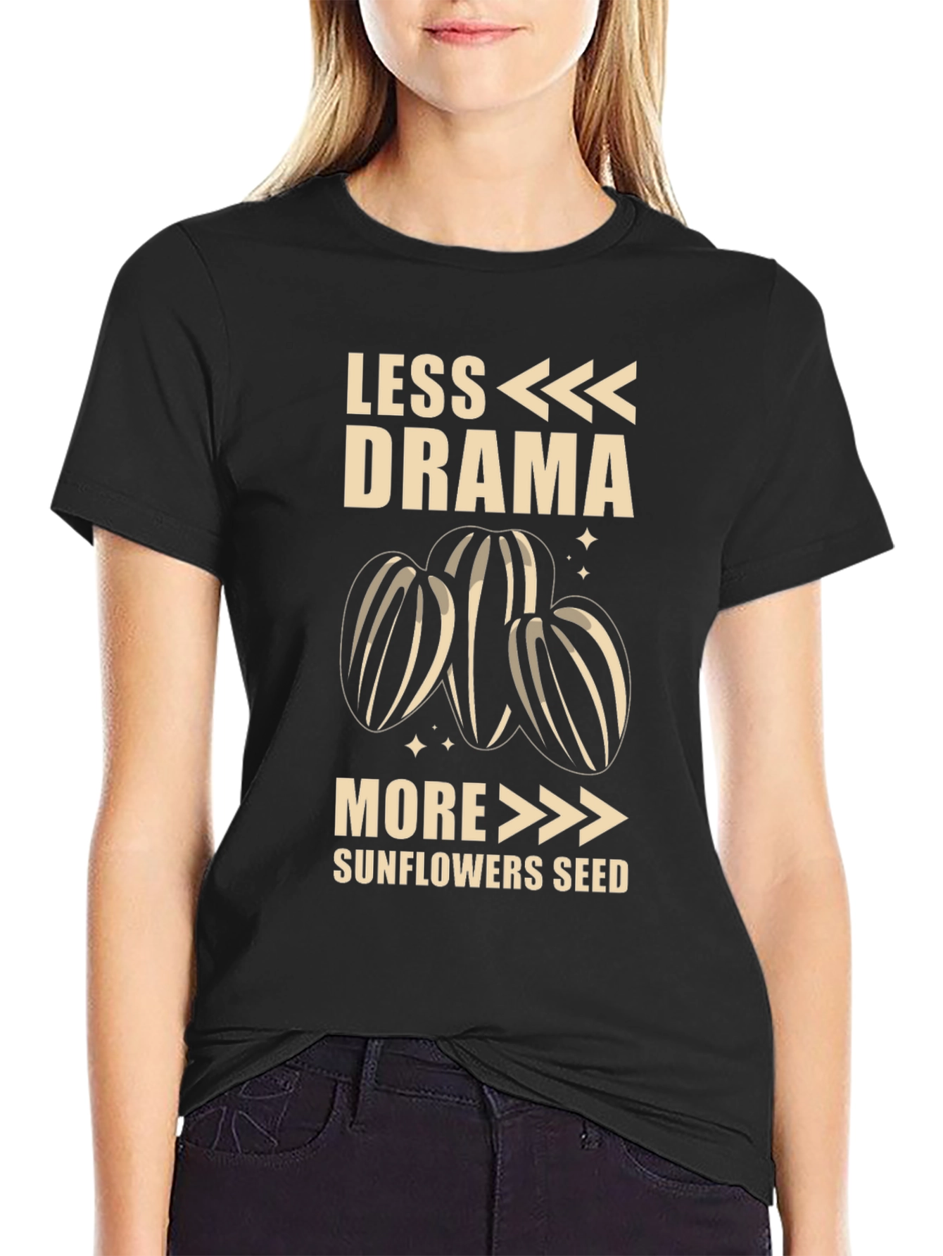 Black Less Drama More Sunflower Seeds T-Shirt view 2