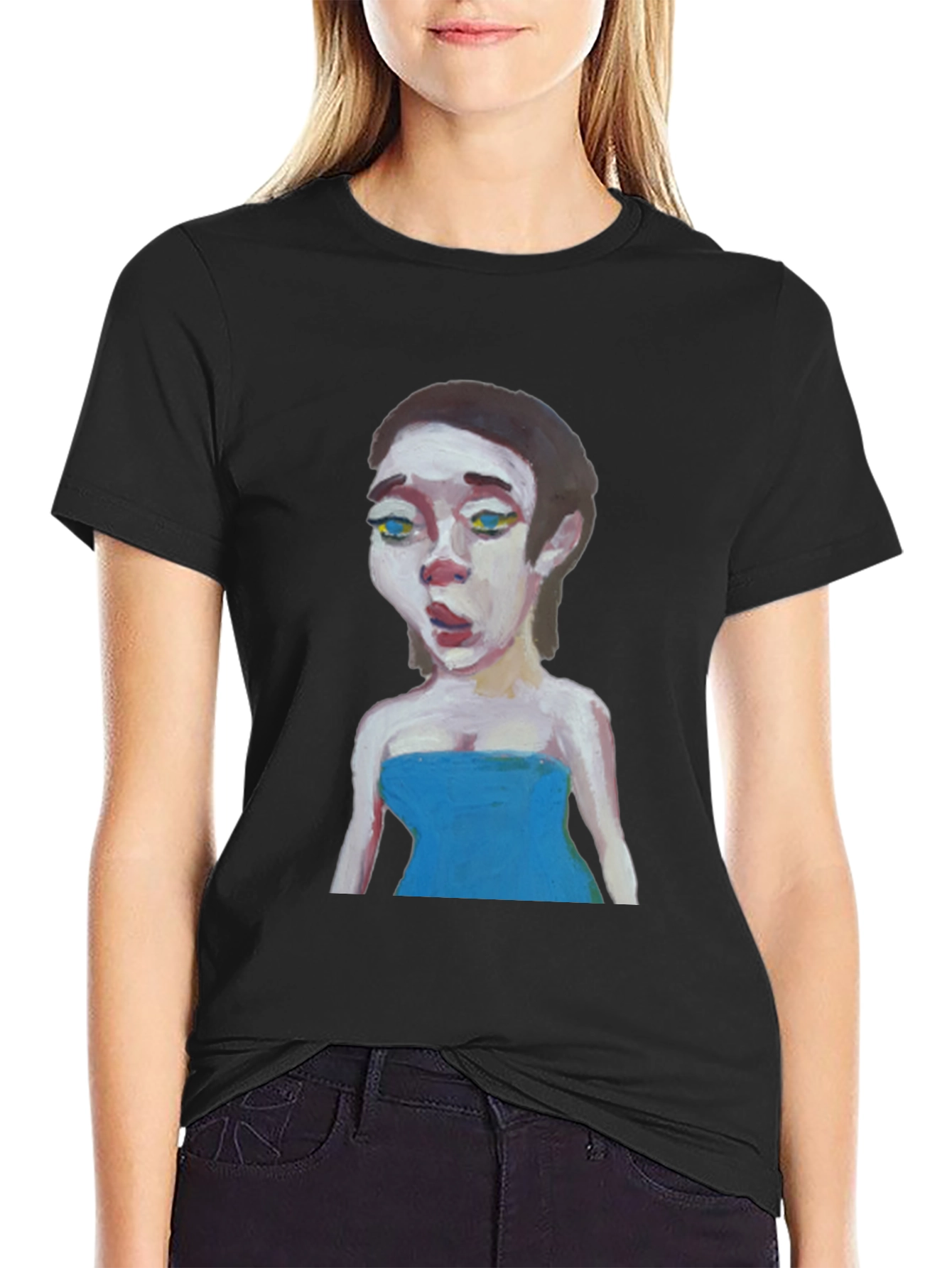 Black Painted Portrait Graphic Tee - Unique Art Shirt view 2
