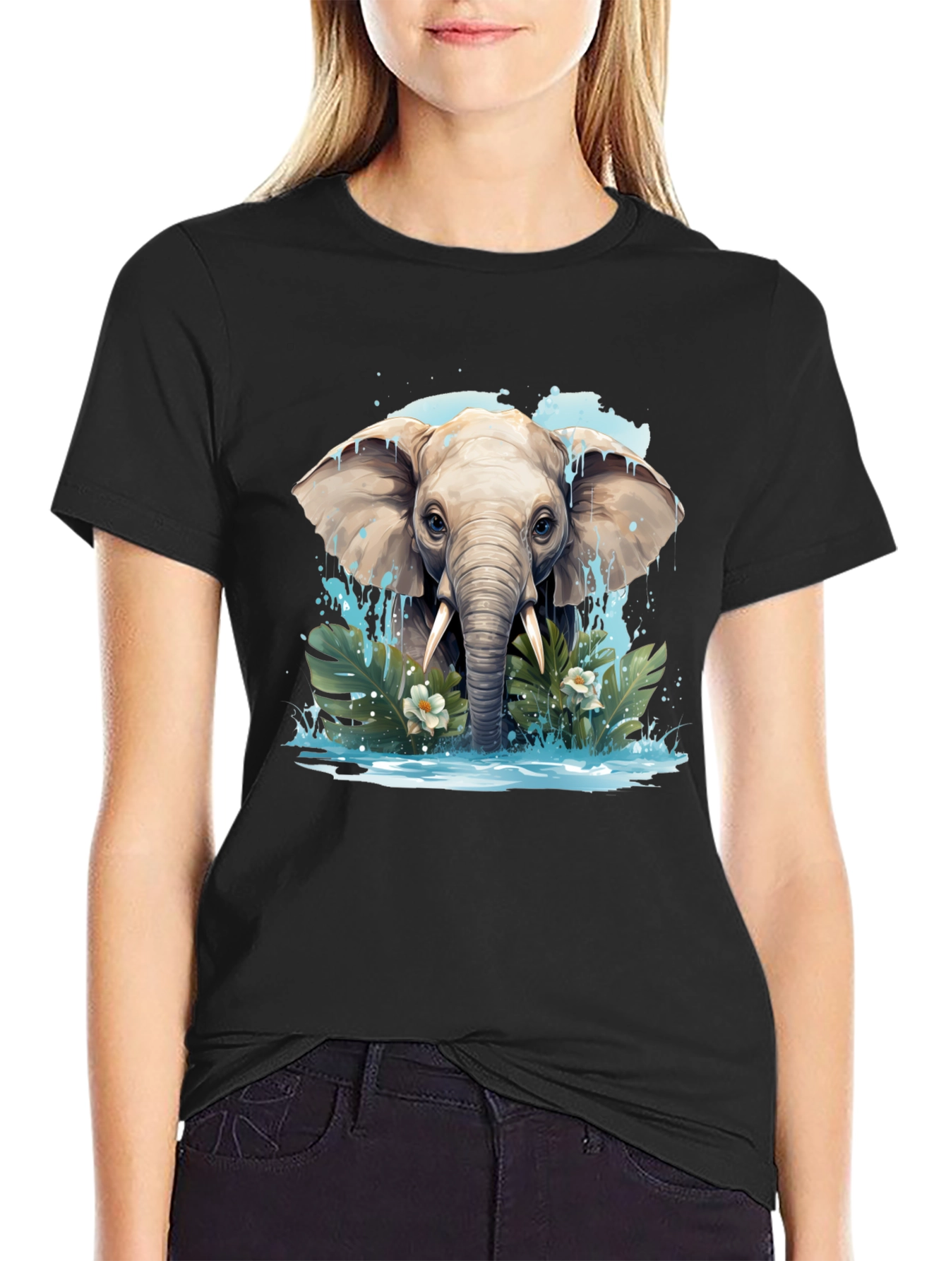 Black Elephant Graphic Tee - Black, Nature Inspired Design view 2
