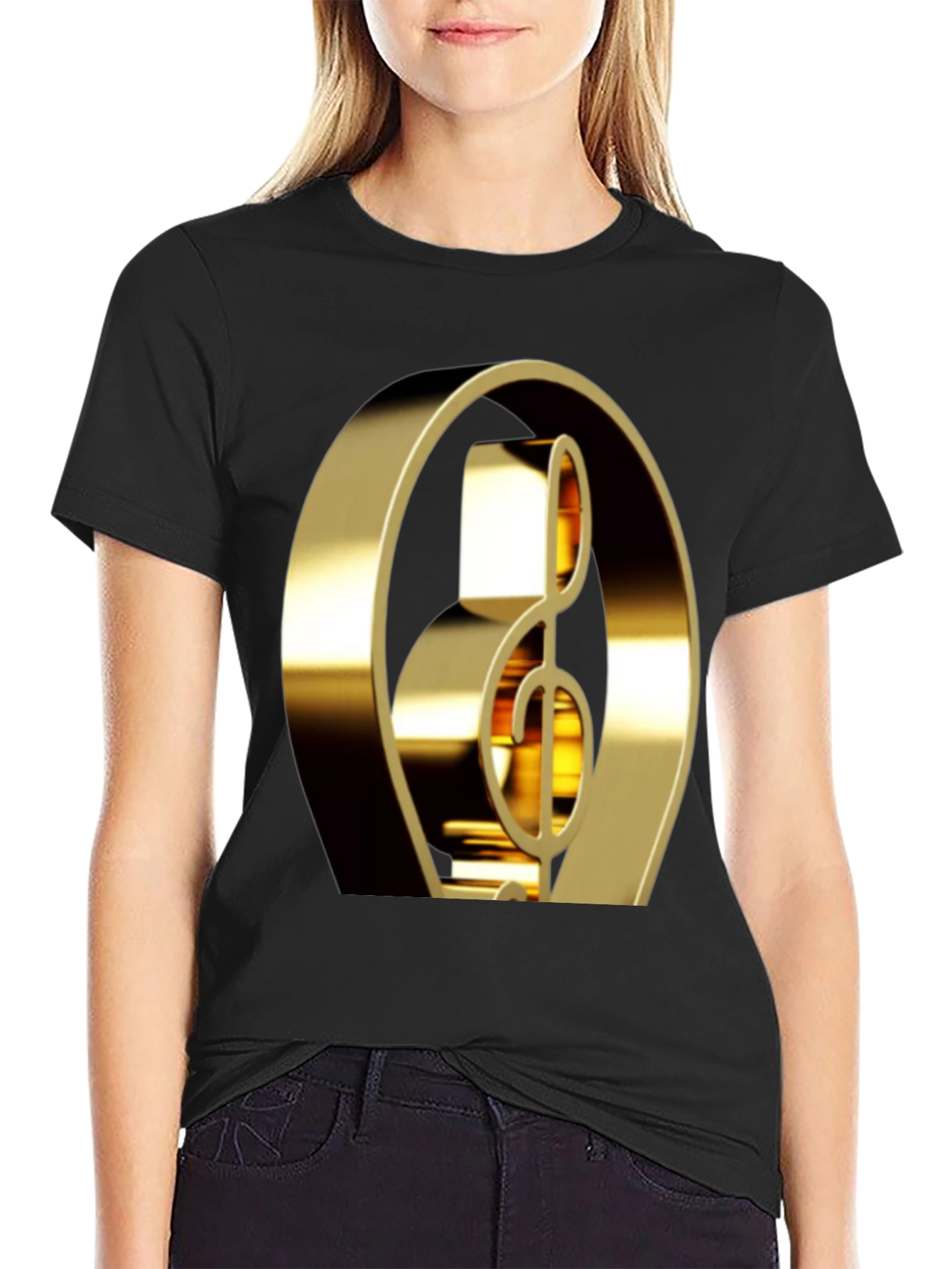 Black Golden Treble Clef Graphic Tee view 2