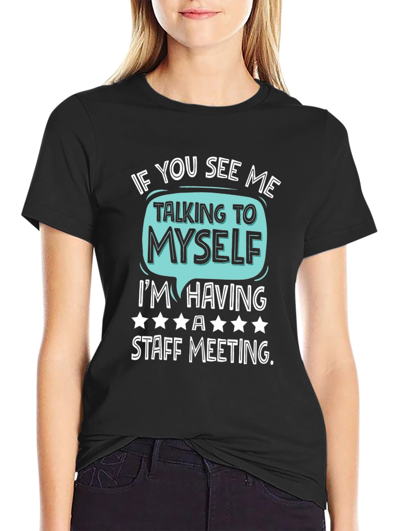 Black Staff Meeting T-Shirt Funny Introvert Tee view 2