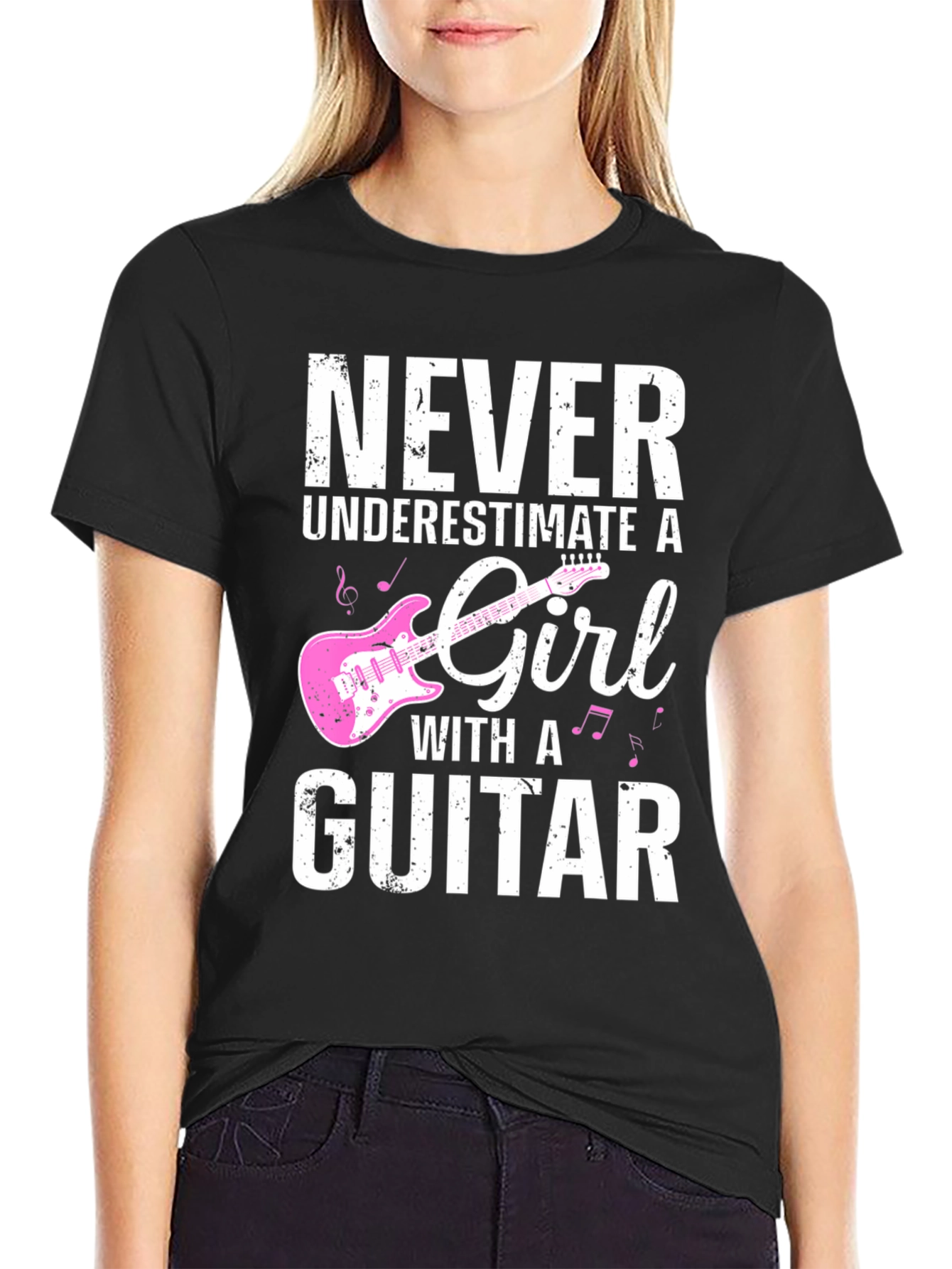 Black Never Underestimate a Girl With a Guitar T-Shirt view 2
