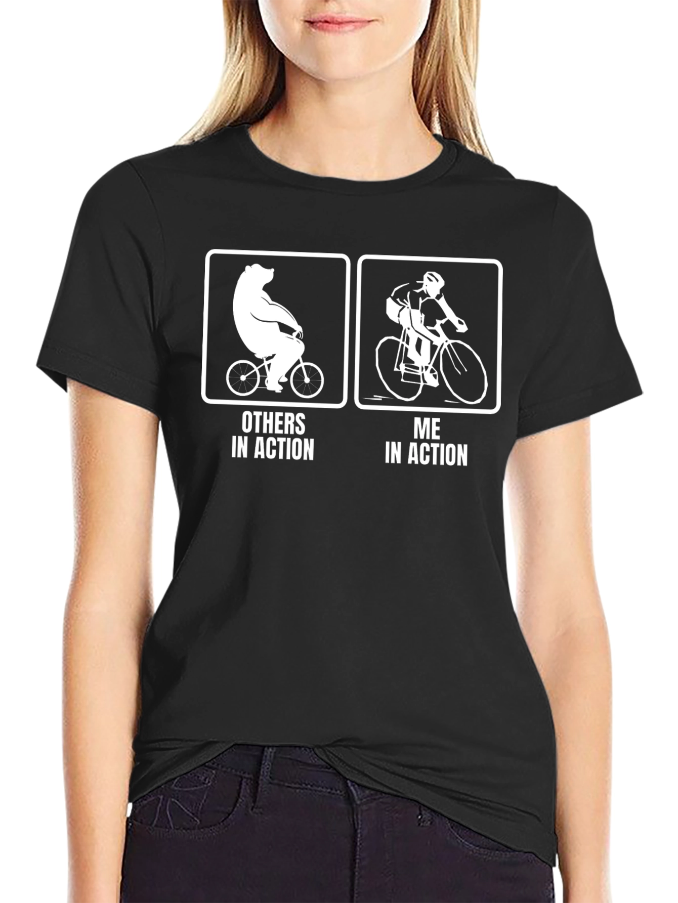 Black Funny Cyclist T-Shirt - Others vs. Me In Action view 2