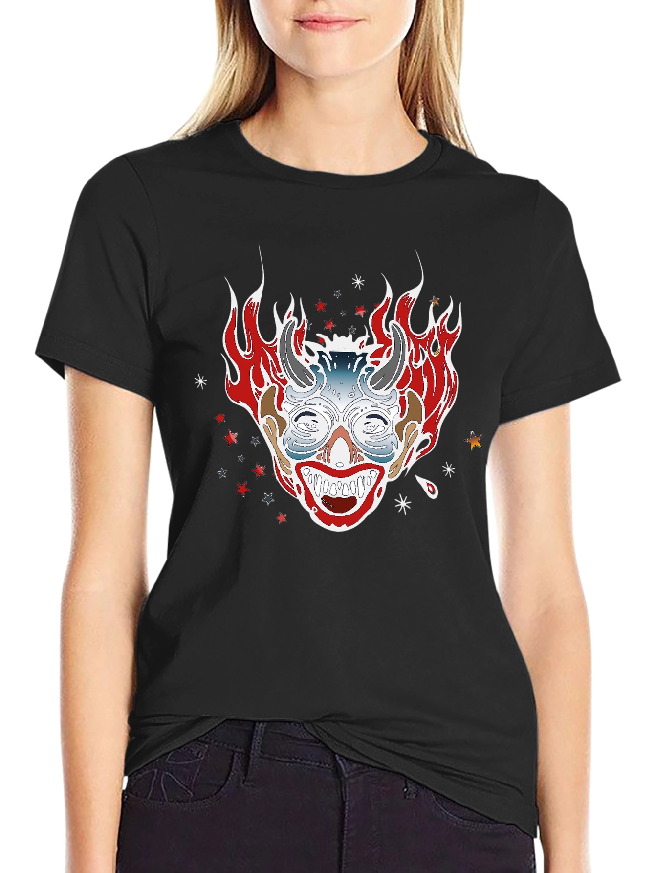 Black Fiery Clown Graphic Tee - Black view 2