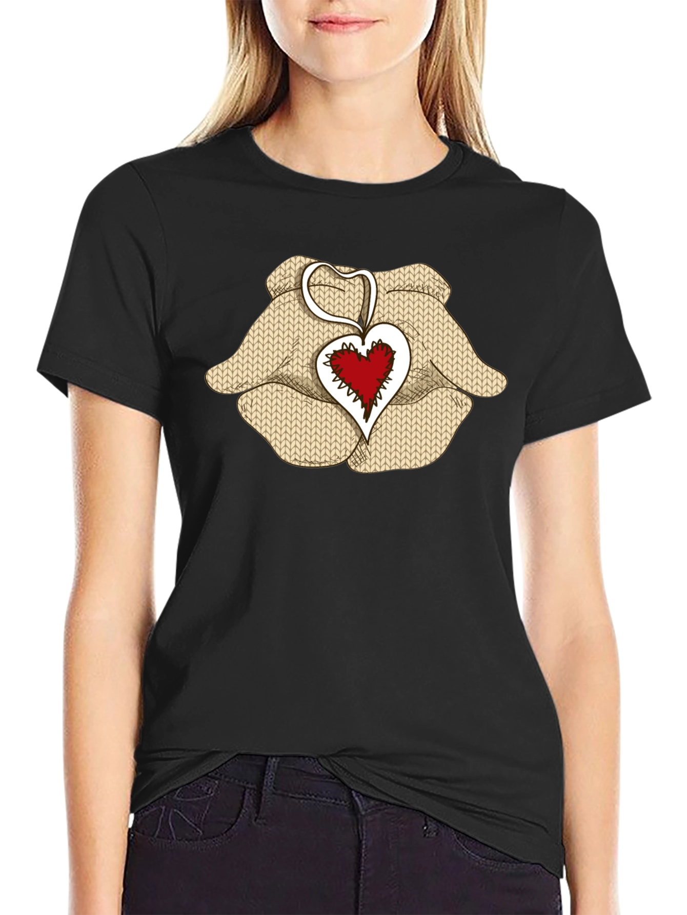 Black Heart Hands Graphic Tee - Black Cotton Blend view 2