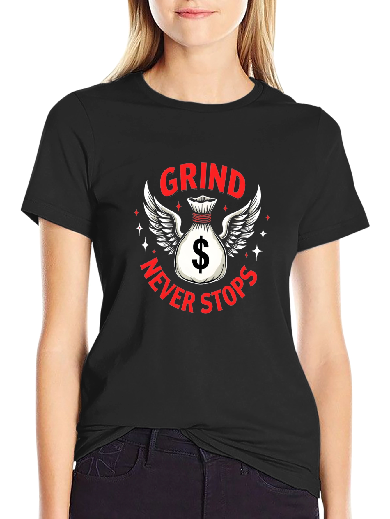 Black Grind Never Stops Black Graphic T-Shirt view 2