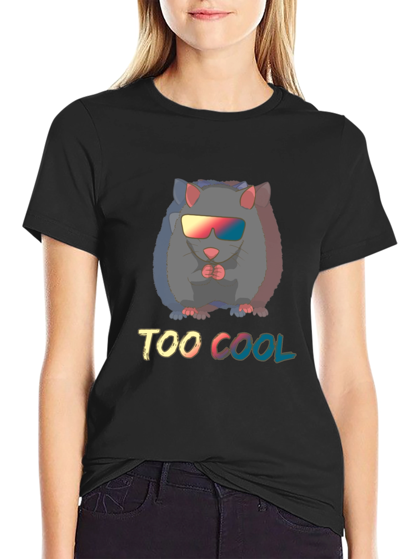 Black Too Cool Rat Graphic Tee - Unisex Cotton T-Shirt view 2
