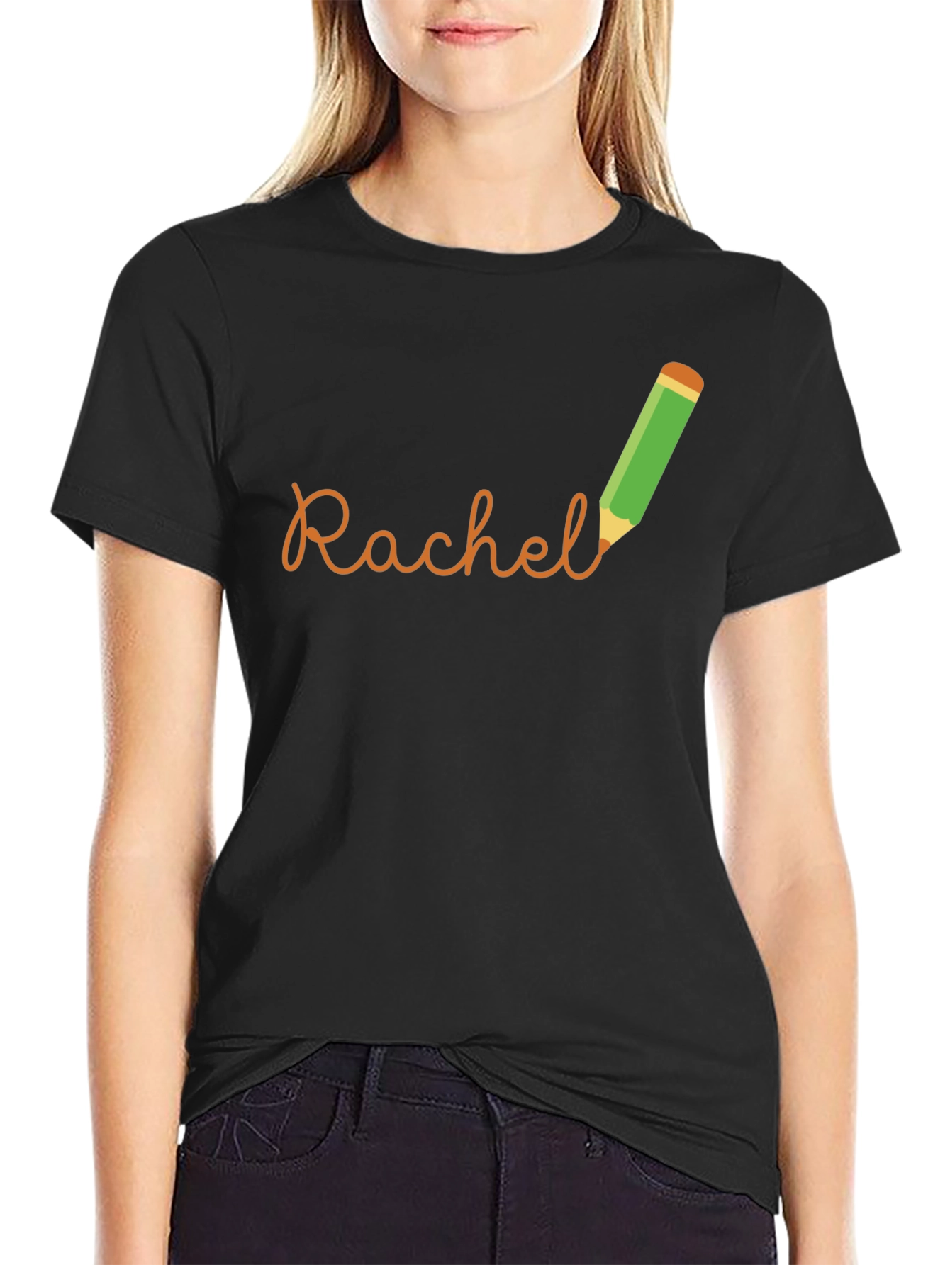 Black Personalized Rachel Pencil Name T-Shirt view 2