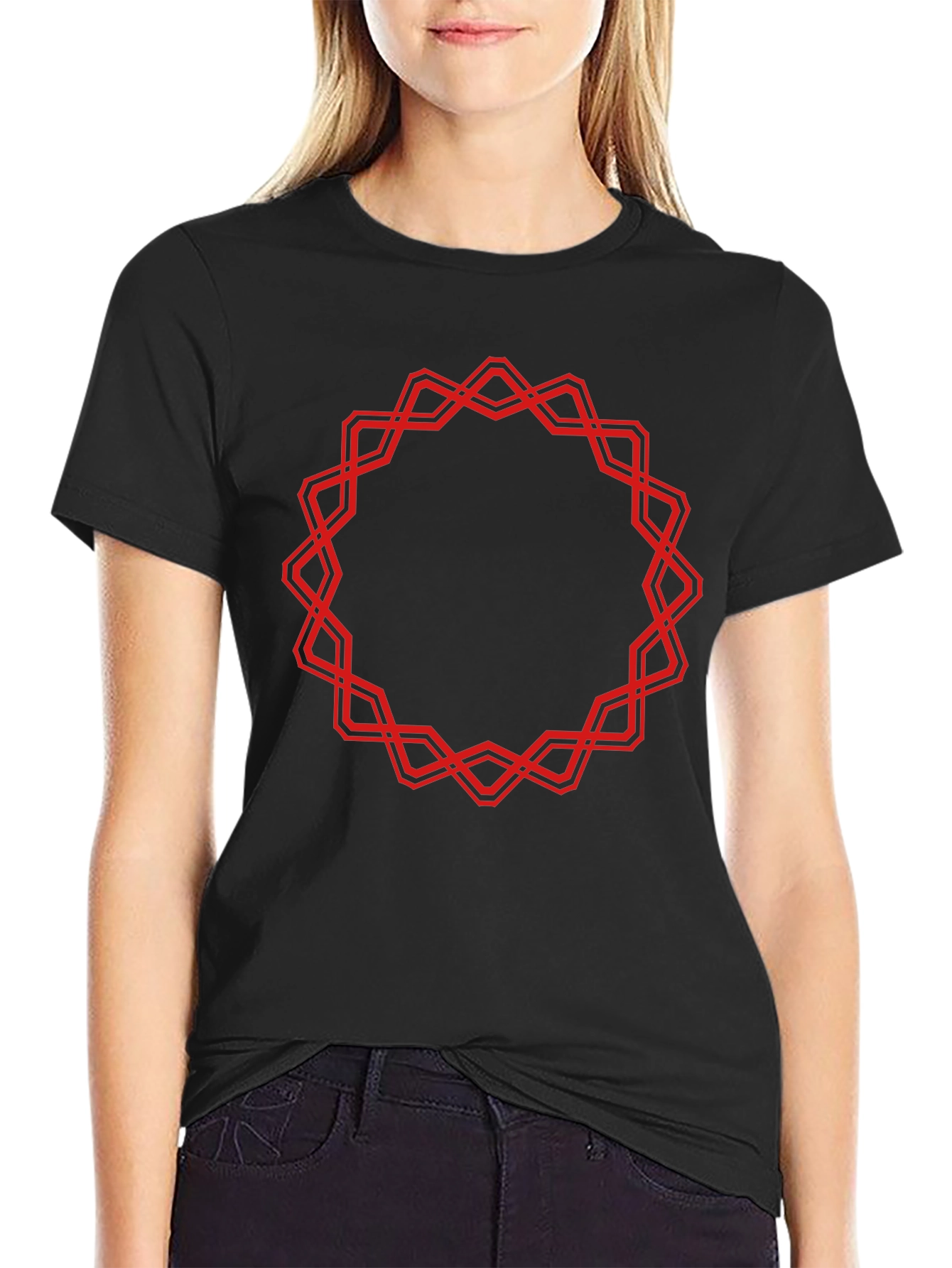 Black Geometric Circle Graphic Tee - Bold Statement T-Shirt view 2