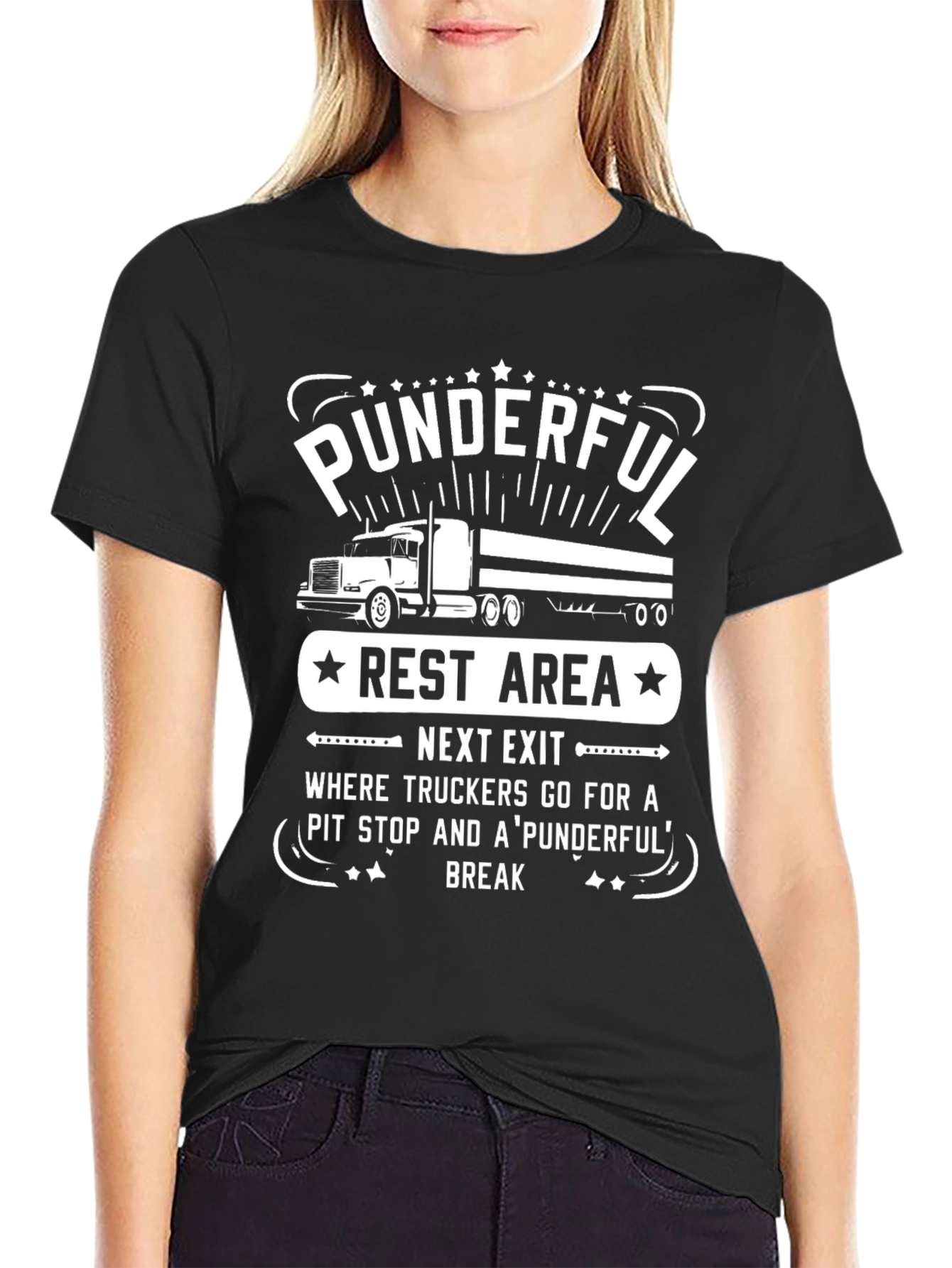 Black Punderful Trucker T-Shirt - Rest Area Humor Tee view 2