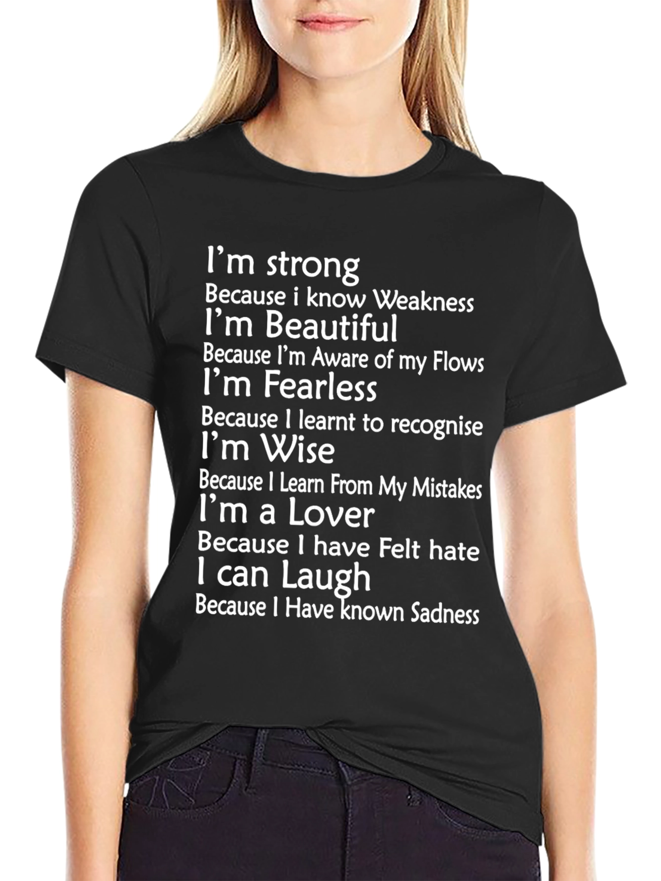 Black Inspirational Graphic Tee - Strong, Beautiful, Fearless view 2