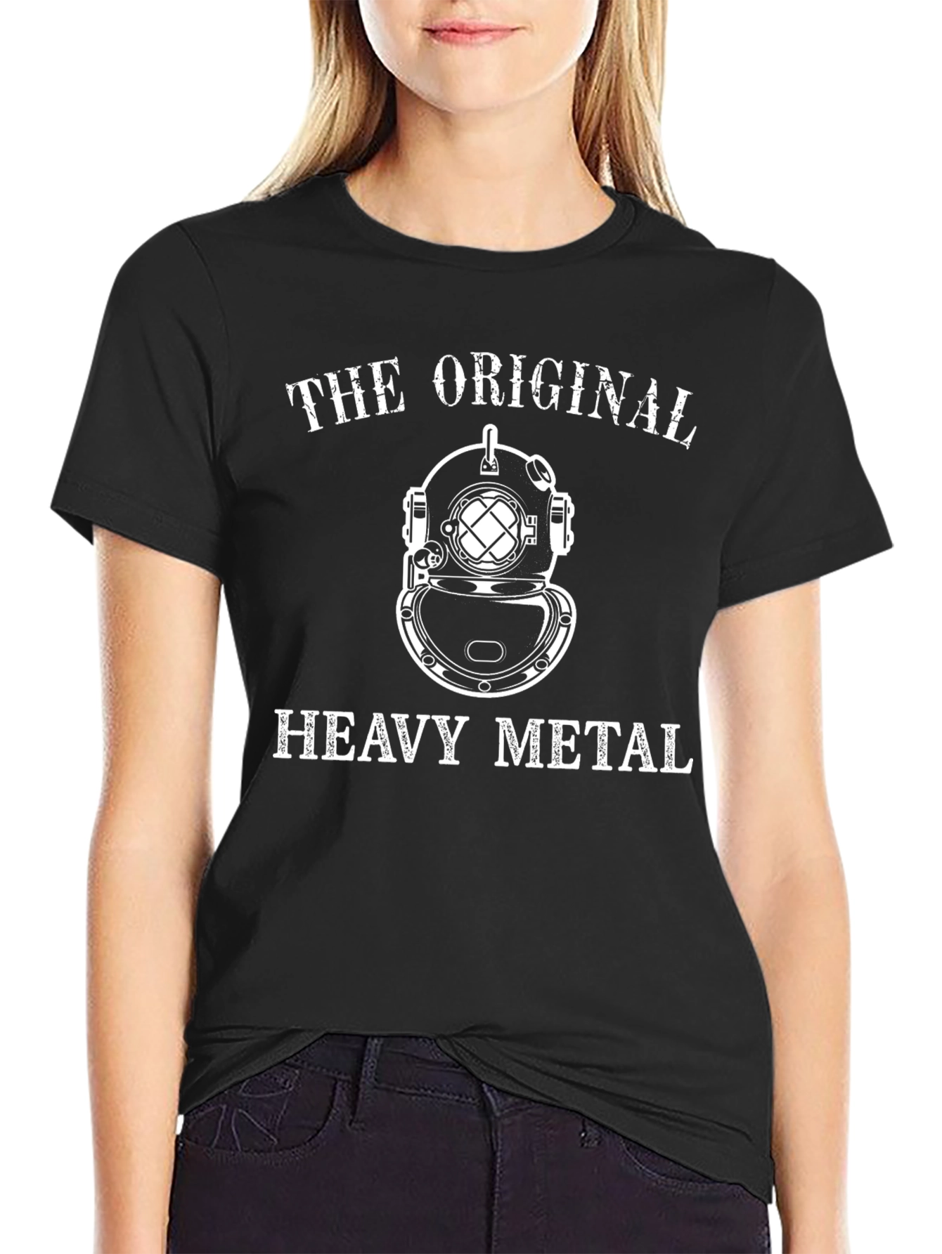 Black Original Heavy Metal Diver Helmet Graphic T-Shirt view 2