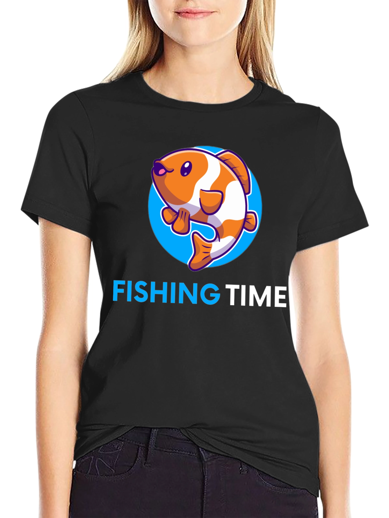 Black Fishing Time Graphic Tee - Black Cotton Shirt view 2