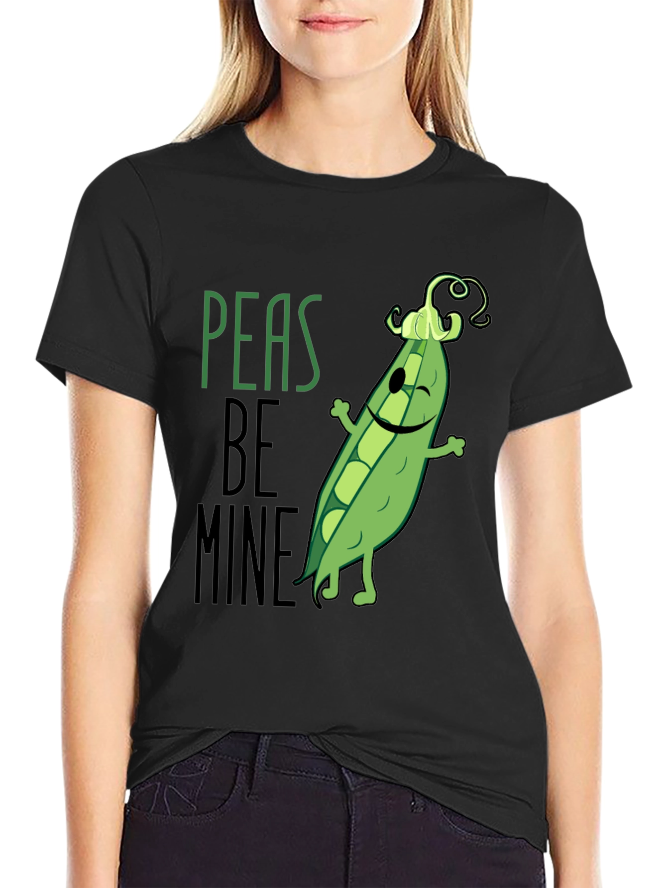 Black Peas Be Mine Graphic T-Shirt - Cute Food Pun Tee view 2