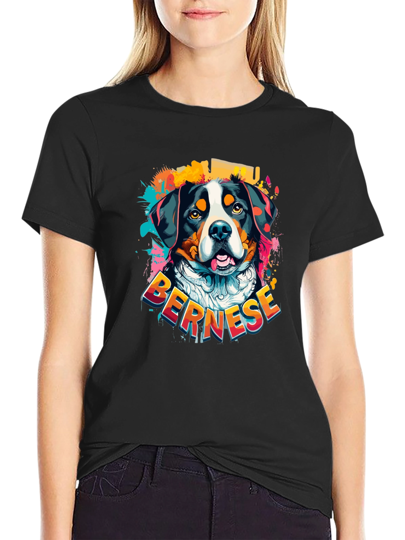 Black Bernese Mountain Dog Graphic T-Shirt view 2