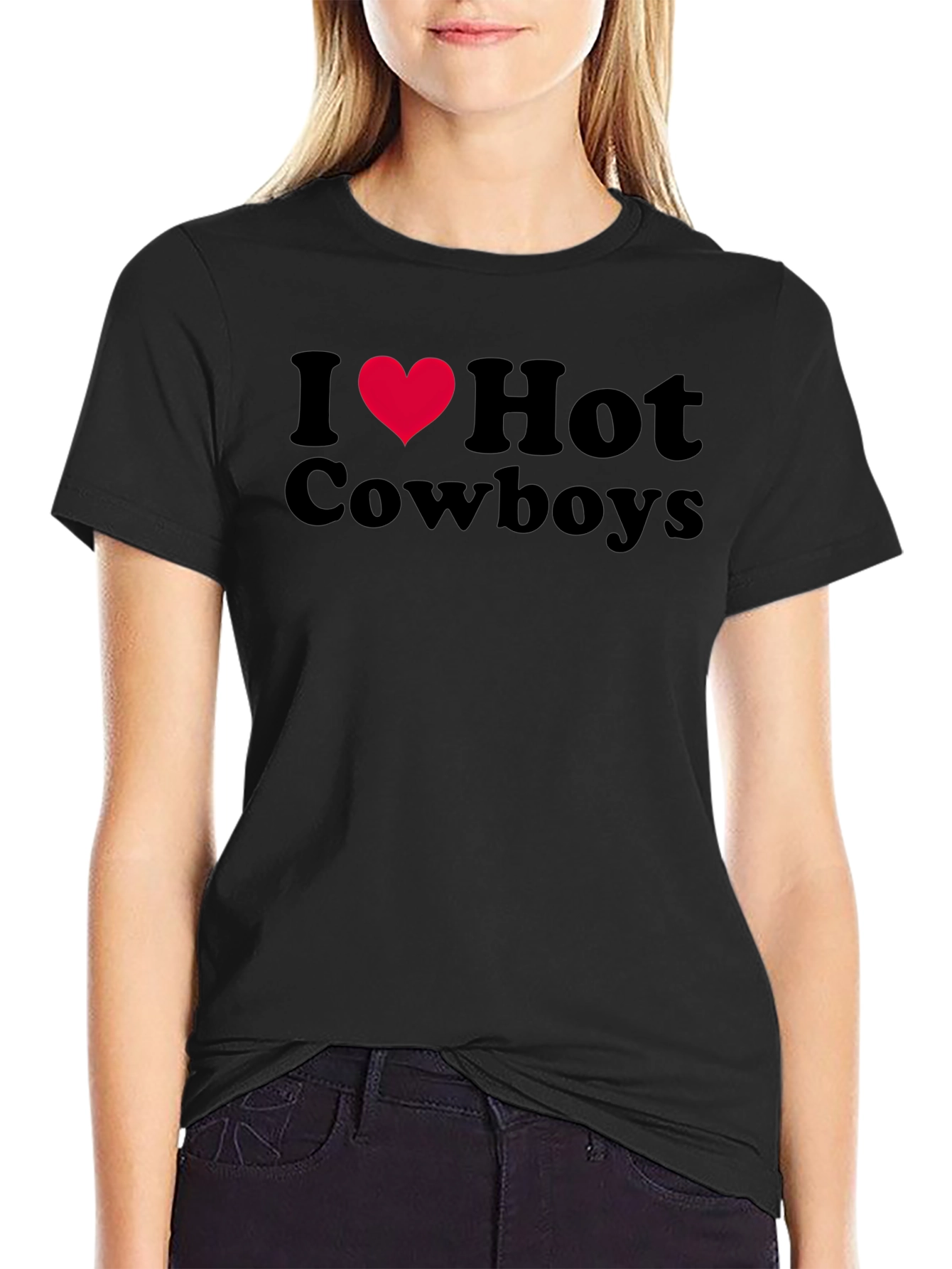 Black I Heart Hot Cowboys Graphic T-Shirt view 2