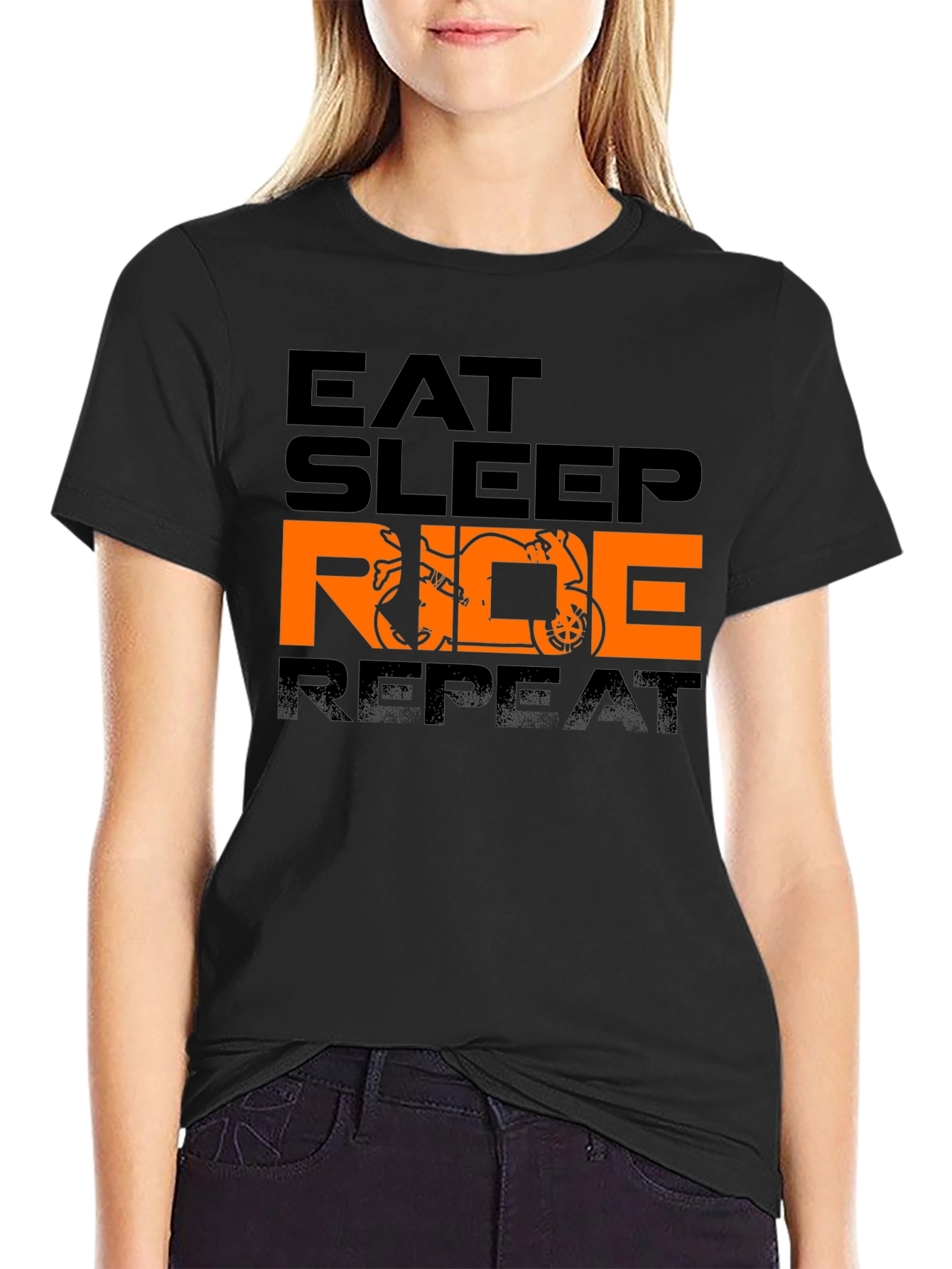Black Eat Sleep Ride Repeat Graphic Tee view 2