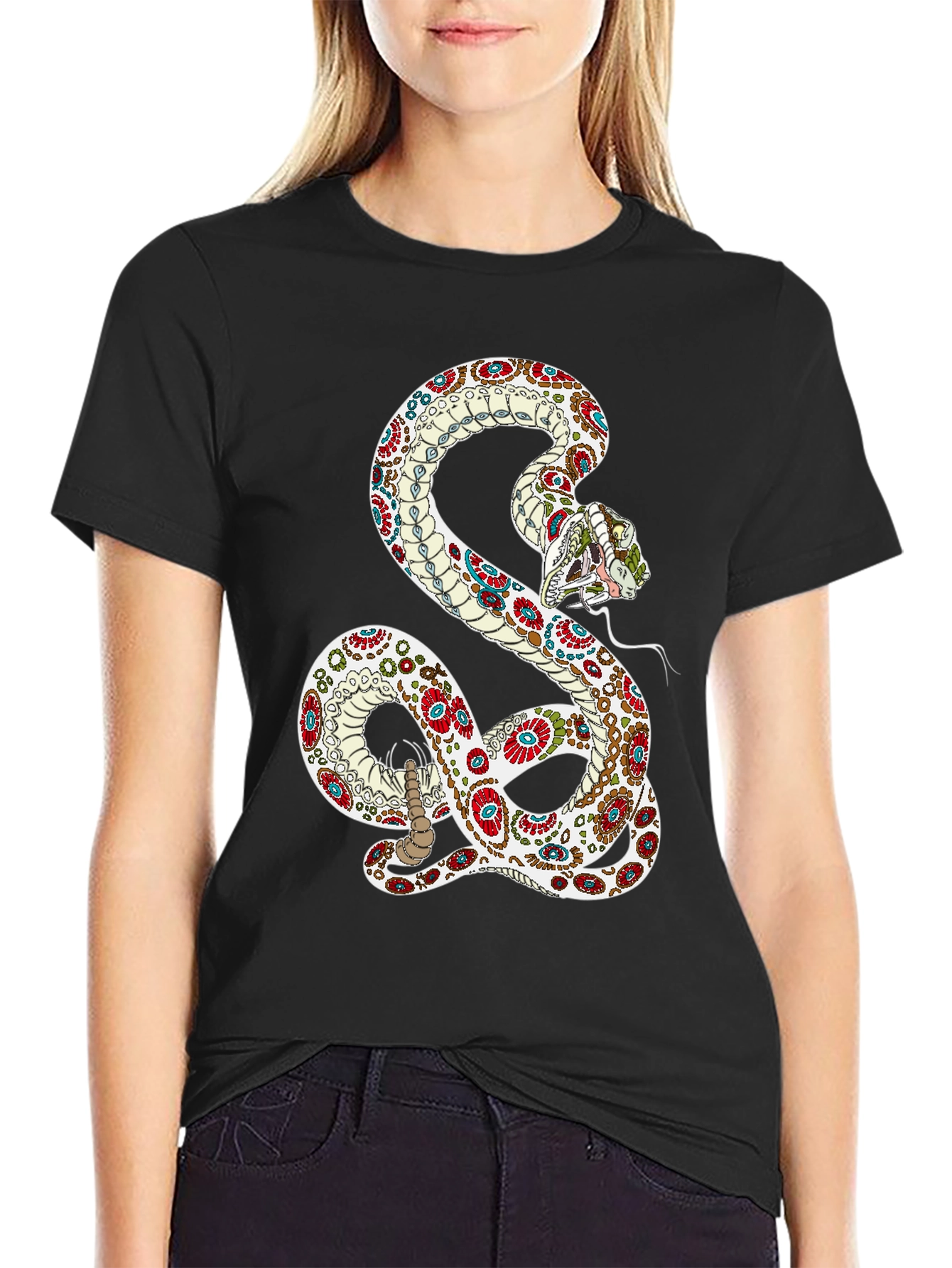 Black Sugar Skull Snake Graphic Tee view 2