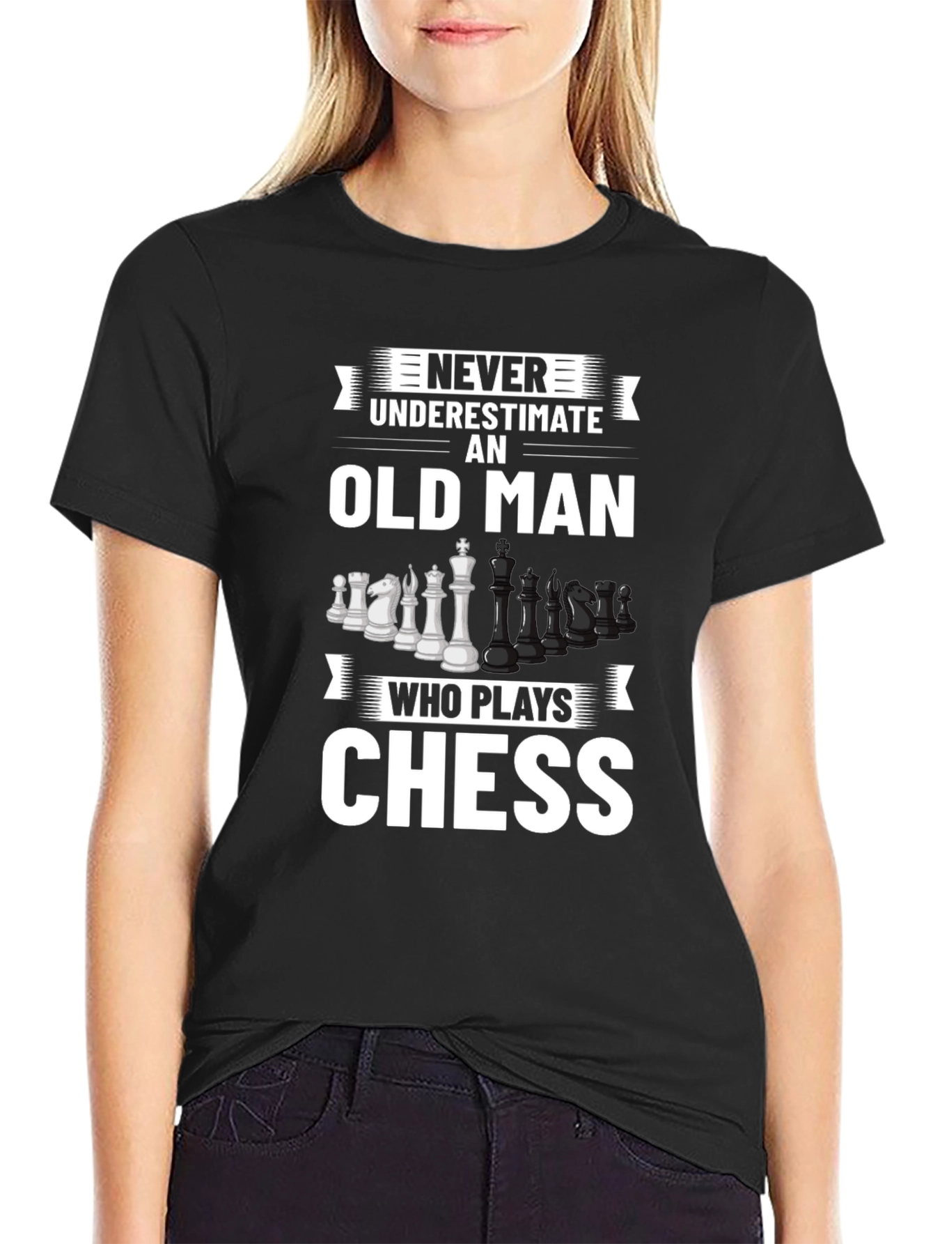 Black Never Underestimate Chess Old Man T-Shirt view 2