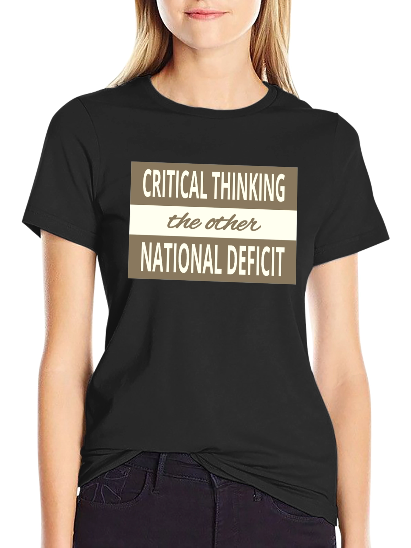 Black Critical Thinking National Deficit Graphic Tee view 2