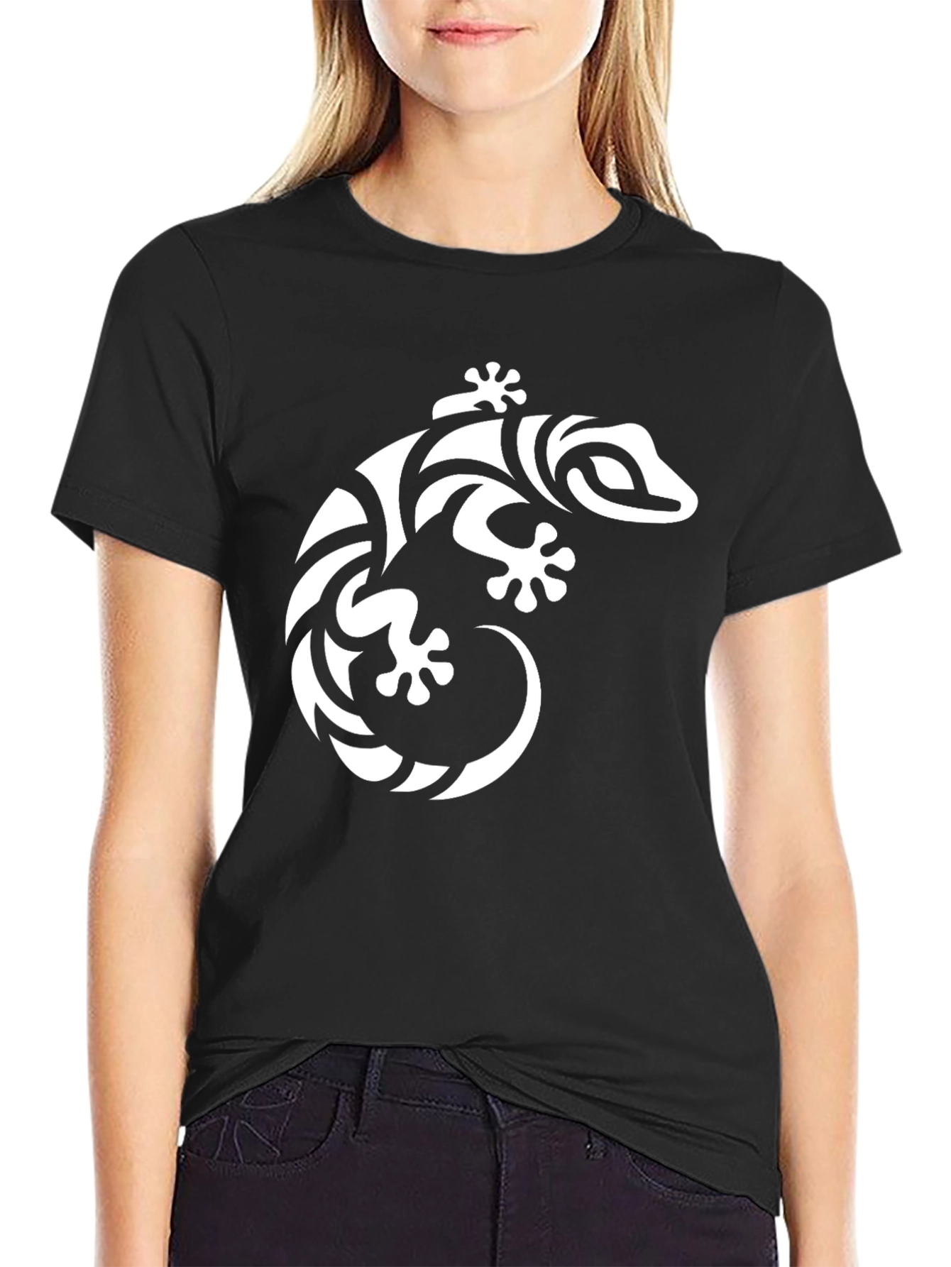Black Tribal Gecko Graphic Tee - Black Cotton Shirt view 2