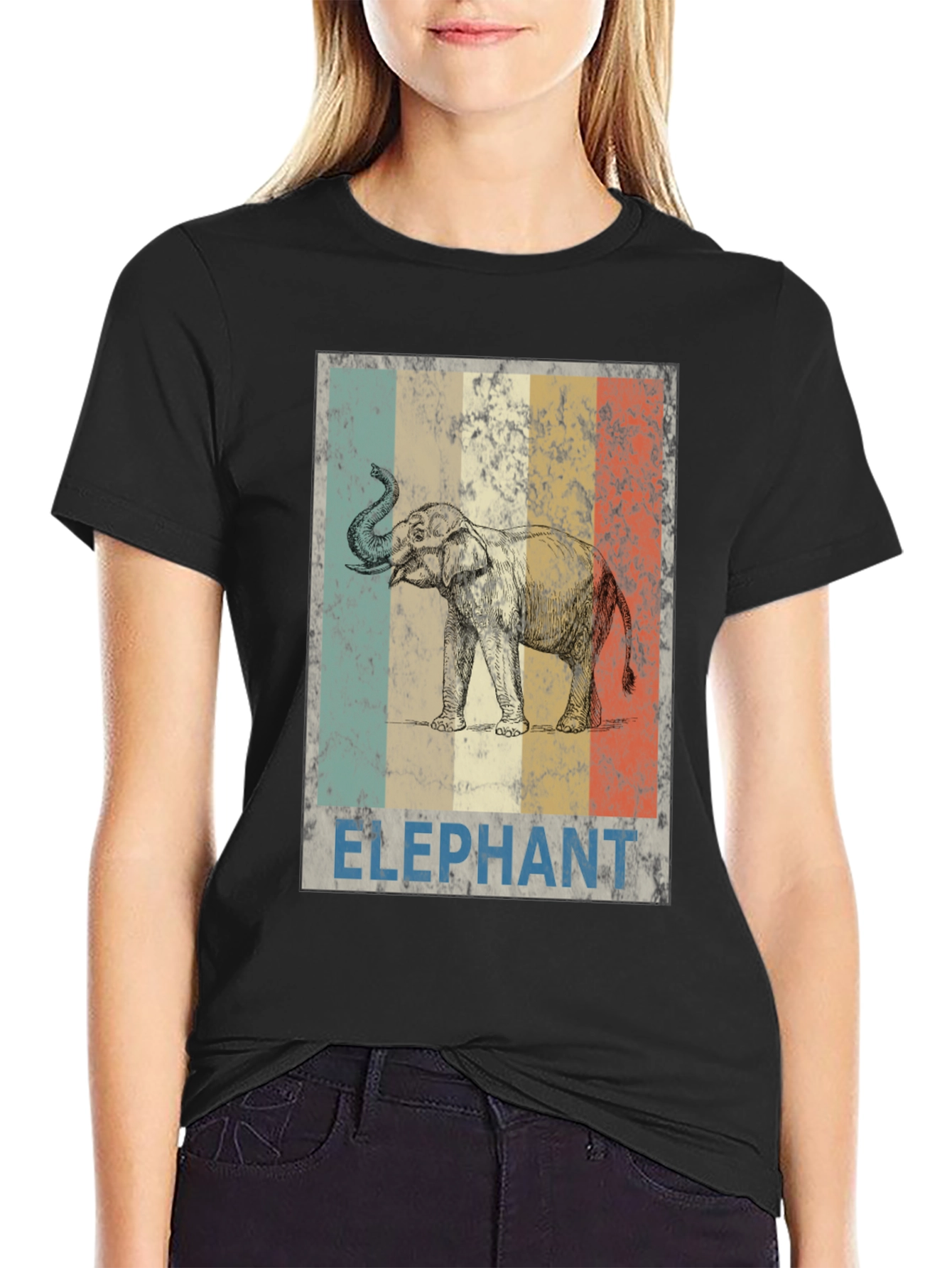 Black Vintage Elephant Graphic Tee - Black Cotton Blend view 2