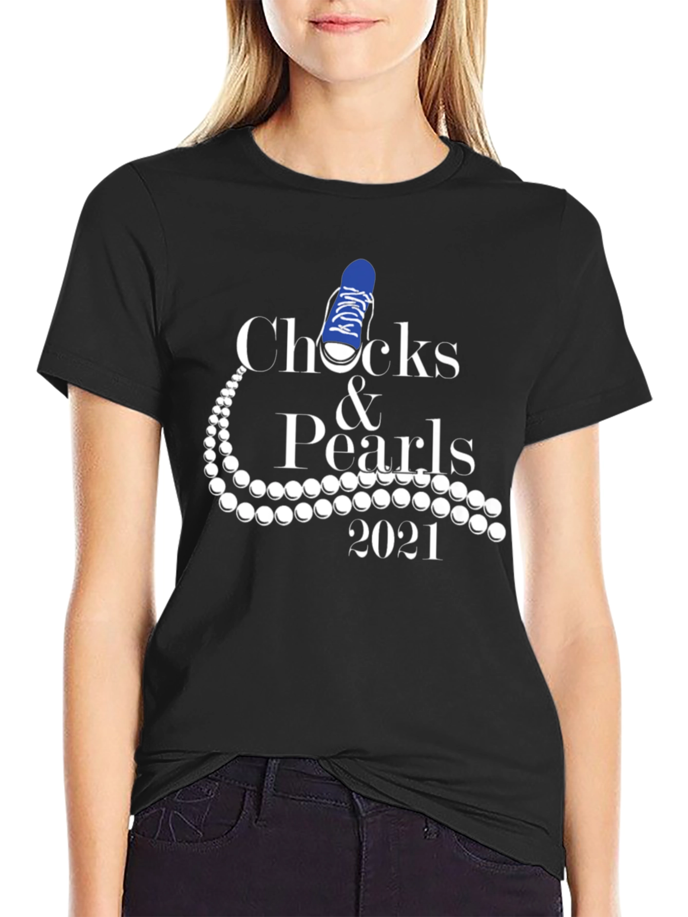 Black Chucks & Pearls 2021 Black Graphic Tee view 2