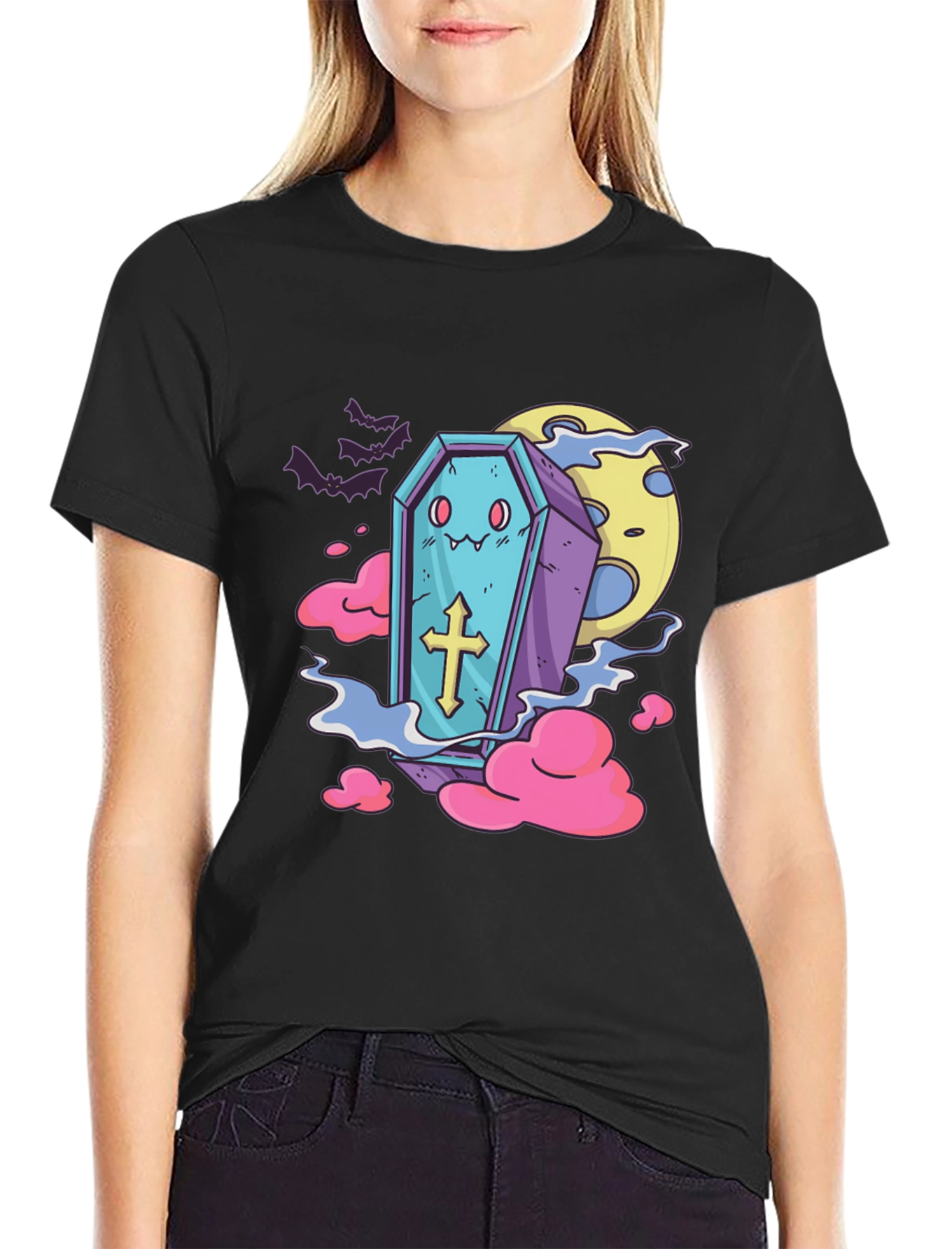 Black Kawaii Coffin T-Shirt - Cute Gothic Style view 2