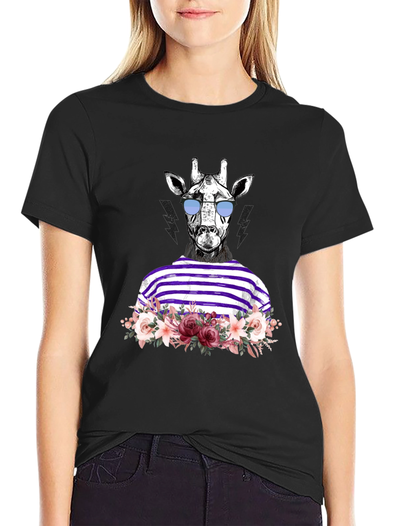 Black Giraffe in Shades Graphic Tee view 2