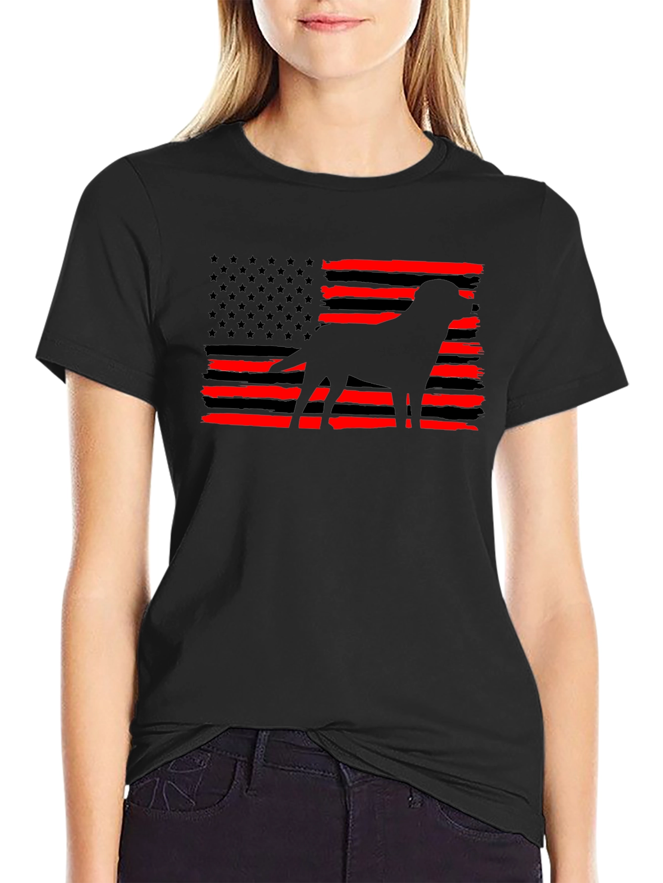 Black American Flag Dog T-Shirt view 2