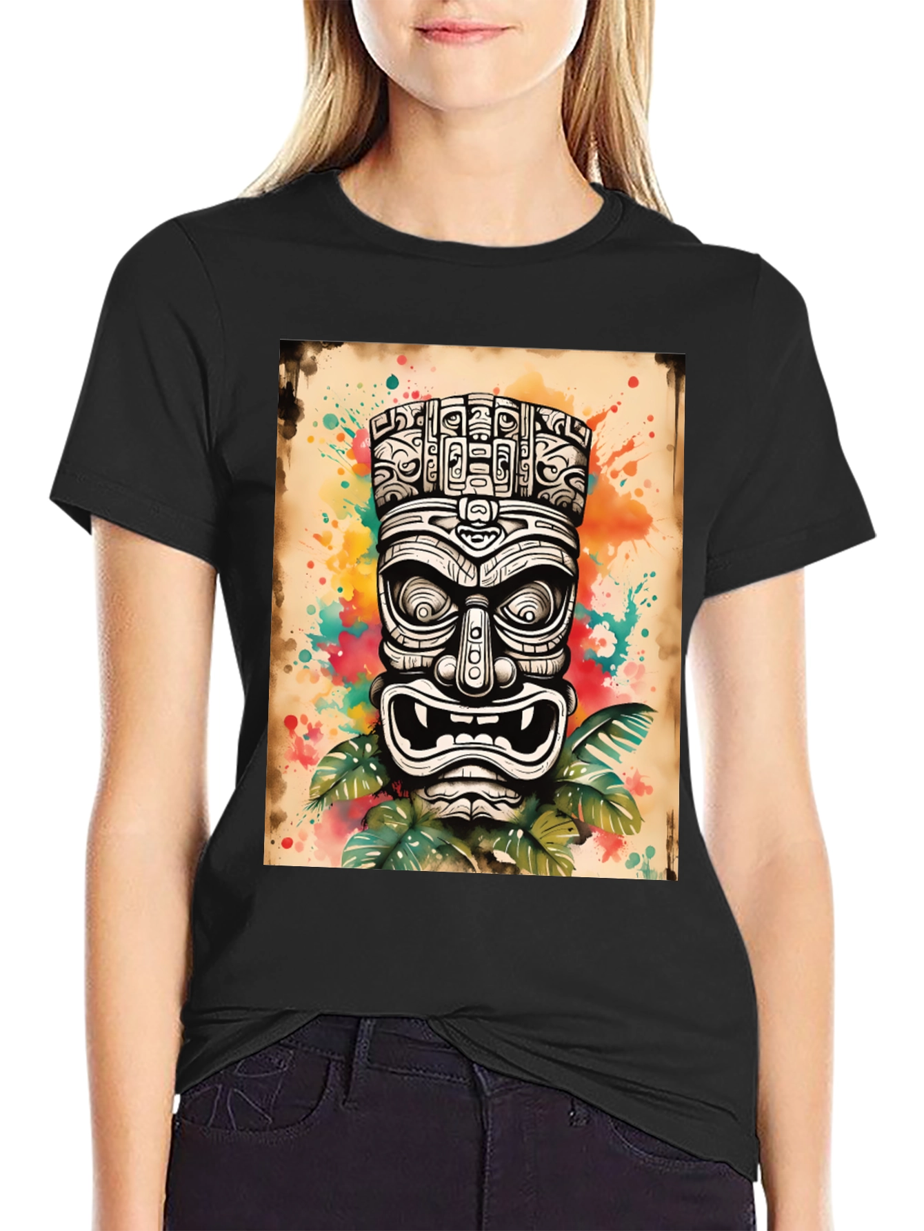 Black Tiki Art Graphic Tee - Men's Black T-Shirt view 2