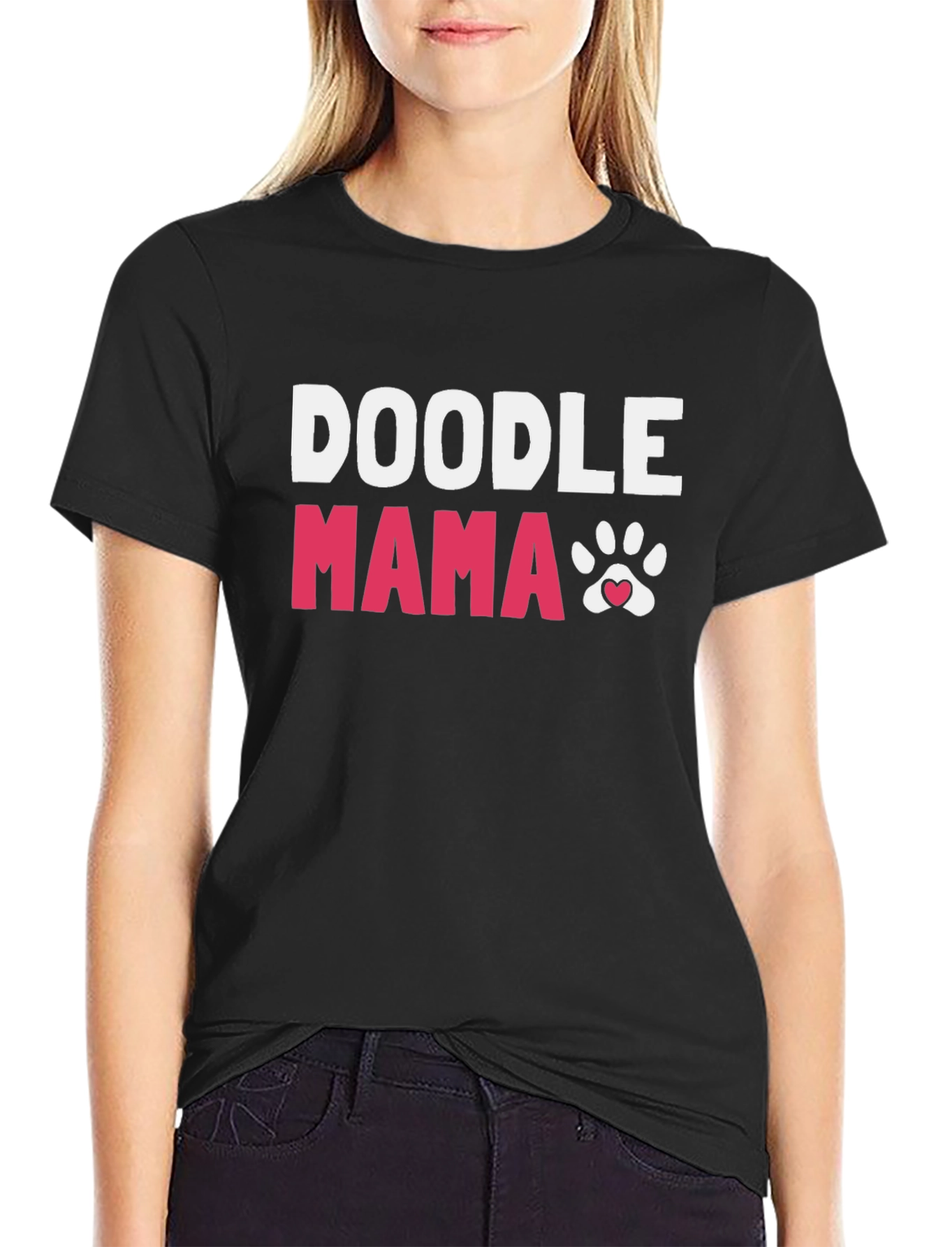 Black Doodle Mama Paw Print T-Shirt view 2