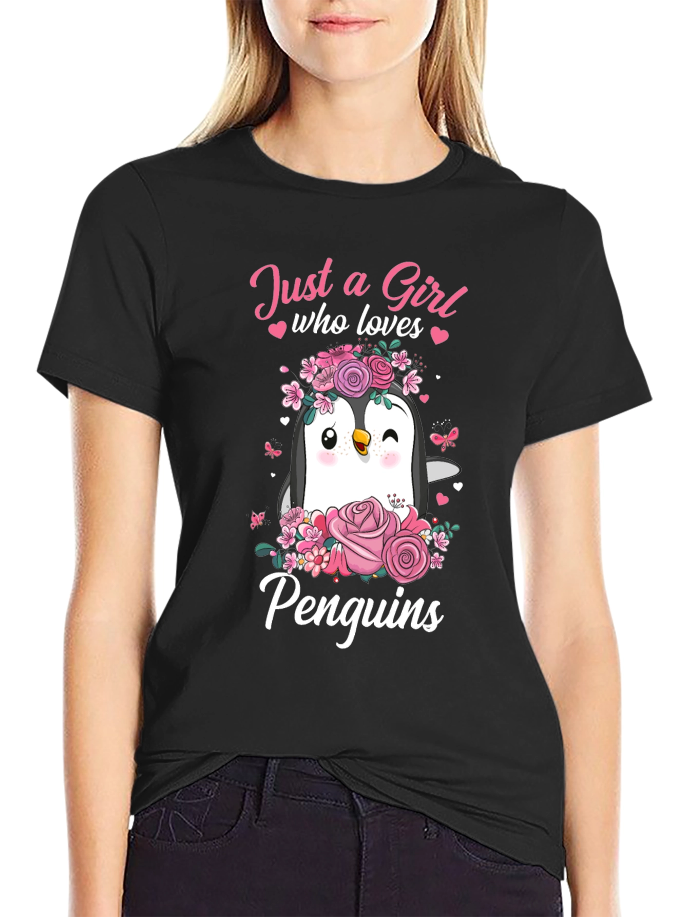 Black Penguin Lover T-Shirt - Just A Girl Who Loves Penguins view 2