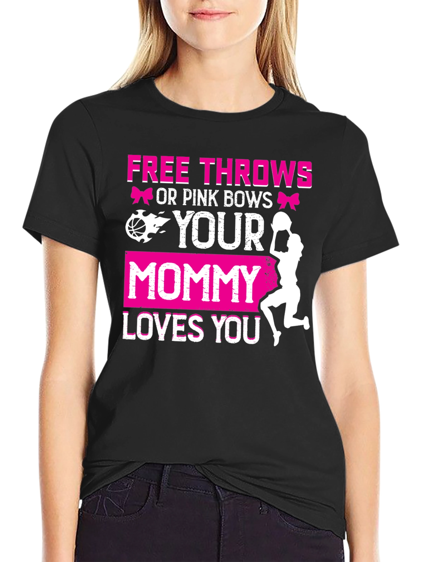 Black Free Throws or Pink Bows T-Shirt view 2