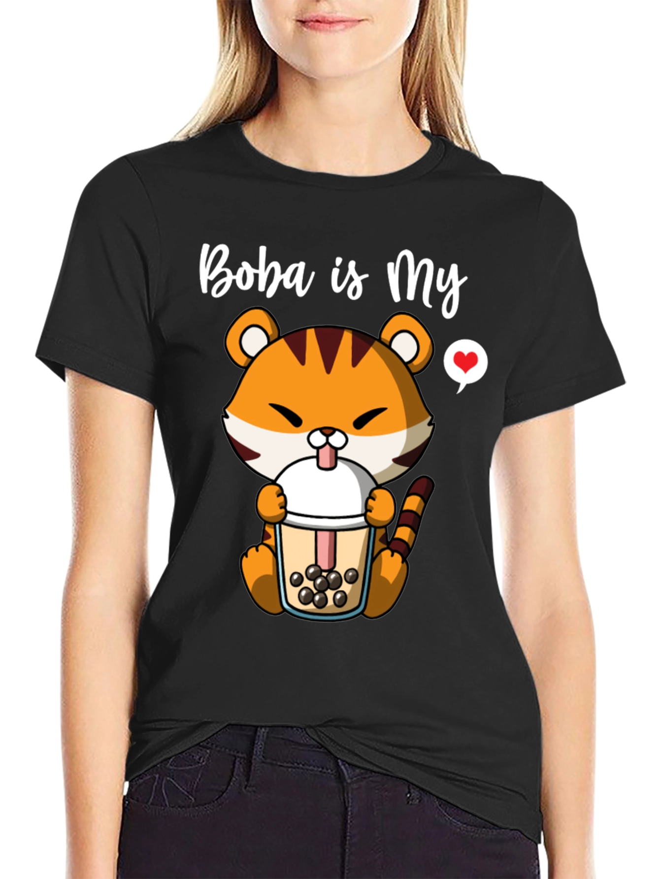 Black Boba is My Love T-Shirt - Cute Tiger Boba Tea Design view 2