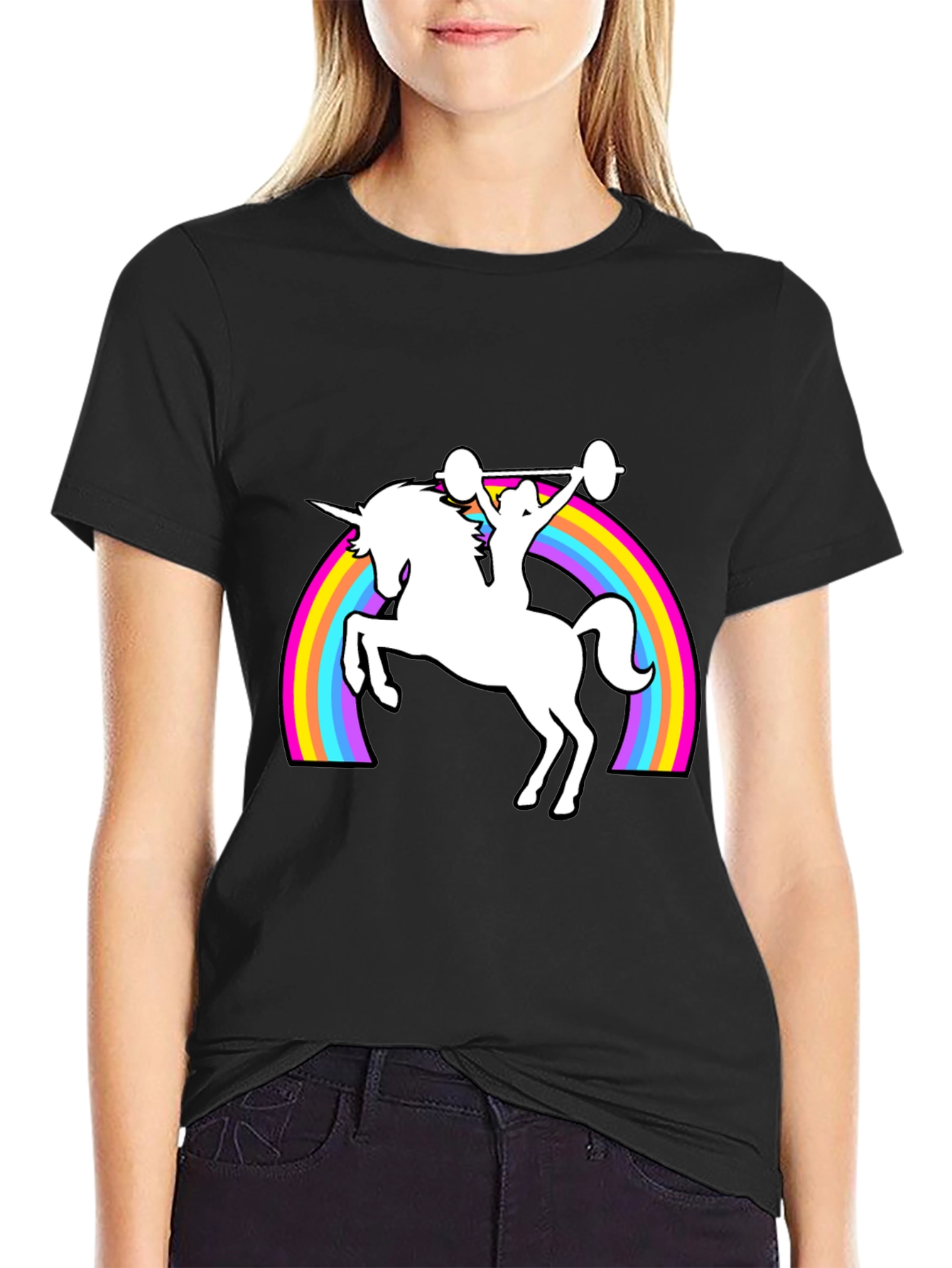 Black Unicorn Weightlifting Rainbow T-Shirt view 2