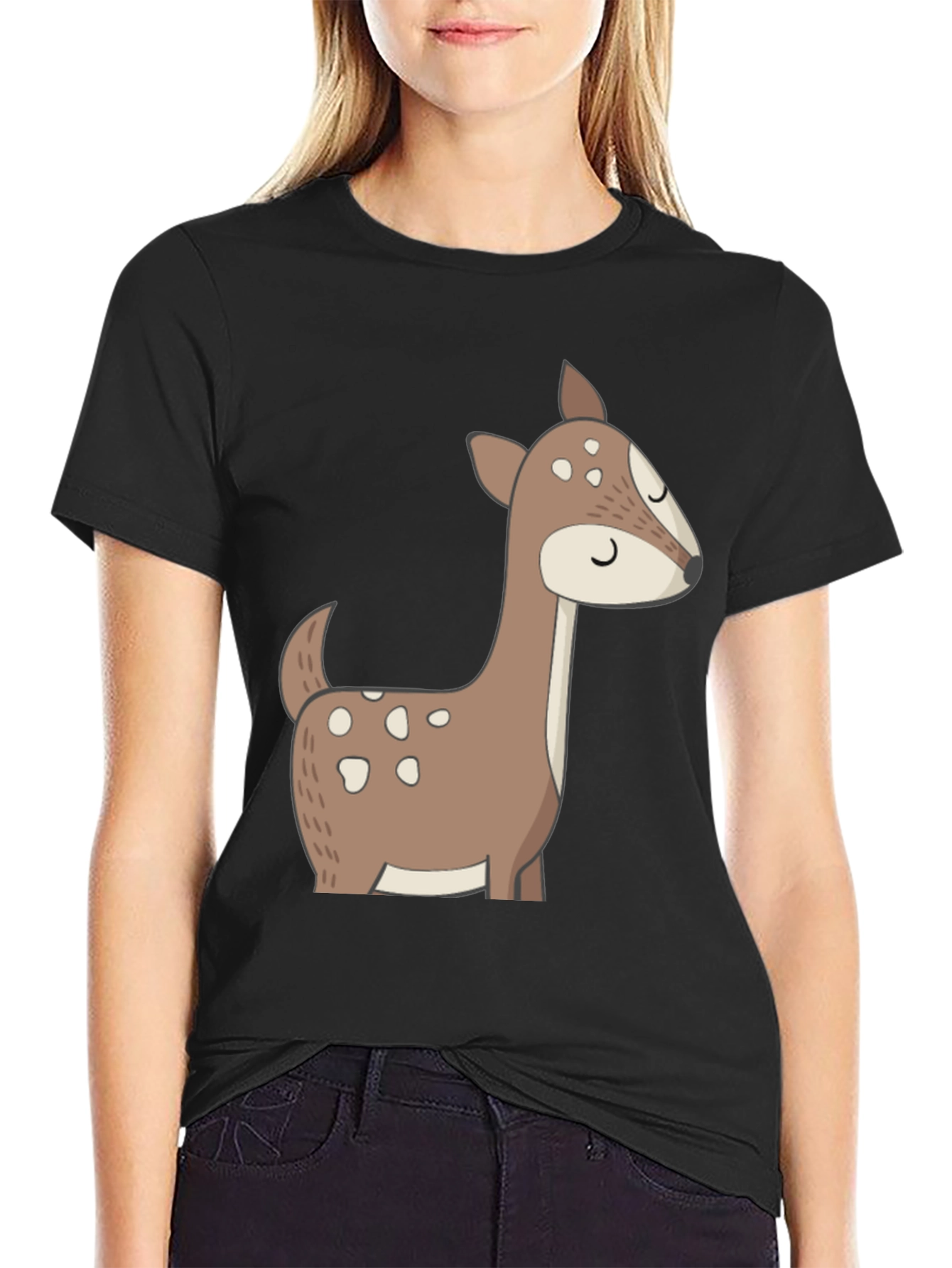 Black Cute Deer Graphic Tee - Black T-Shirt view 2