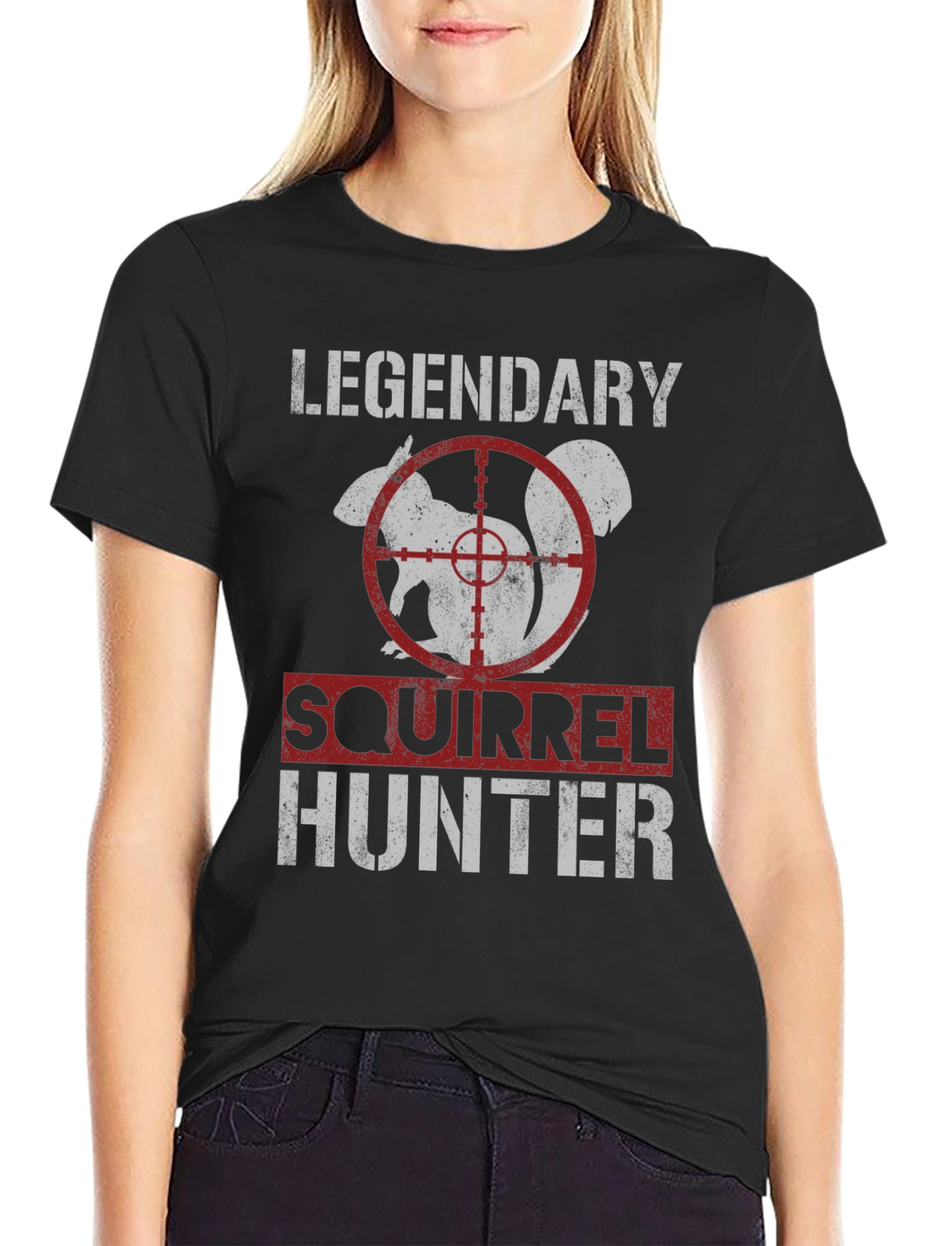 Black Legendary Squirrel Hunter T-Shirt - Funny Hunting Tee view 2