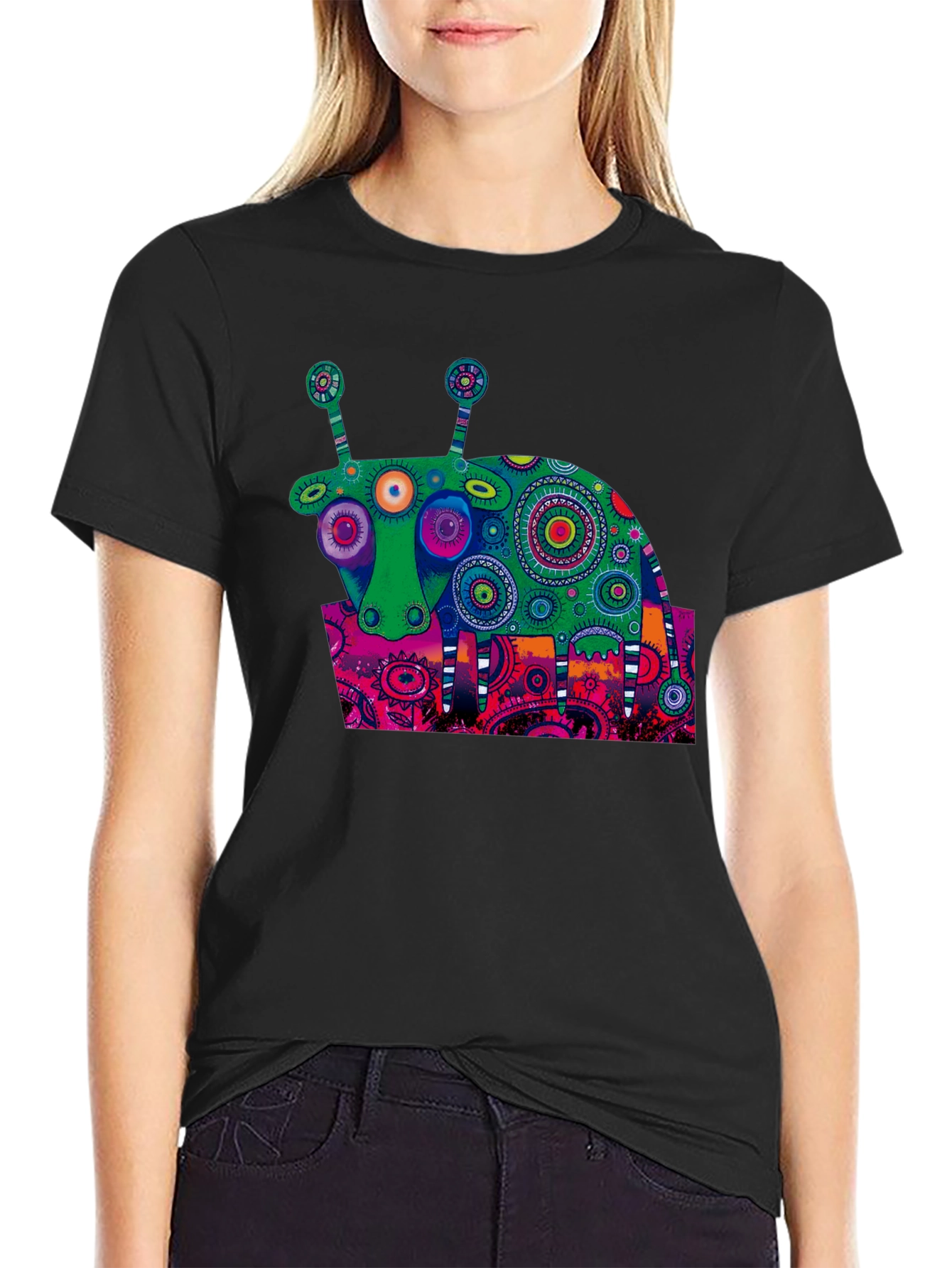 Black Abstract Art Cow T-Shirt - Unique Graphic Tee view 2