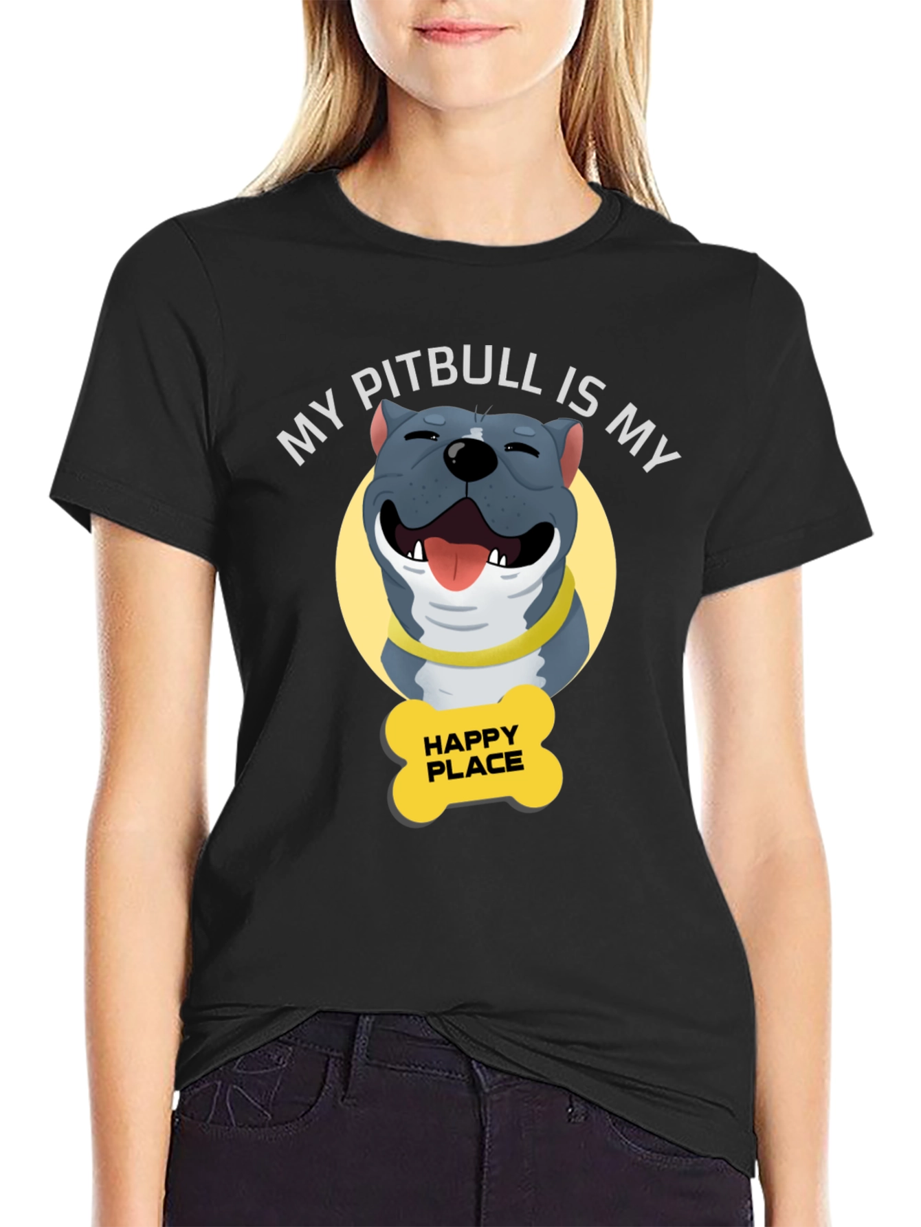 Black My Pitbull is My Happy Place T-Shirt view 2