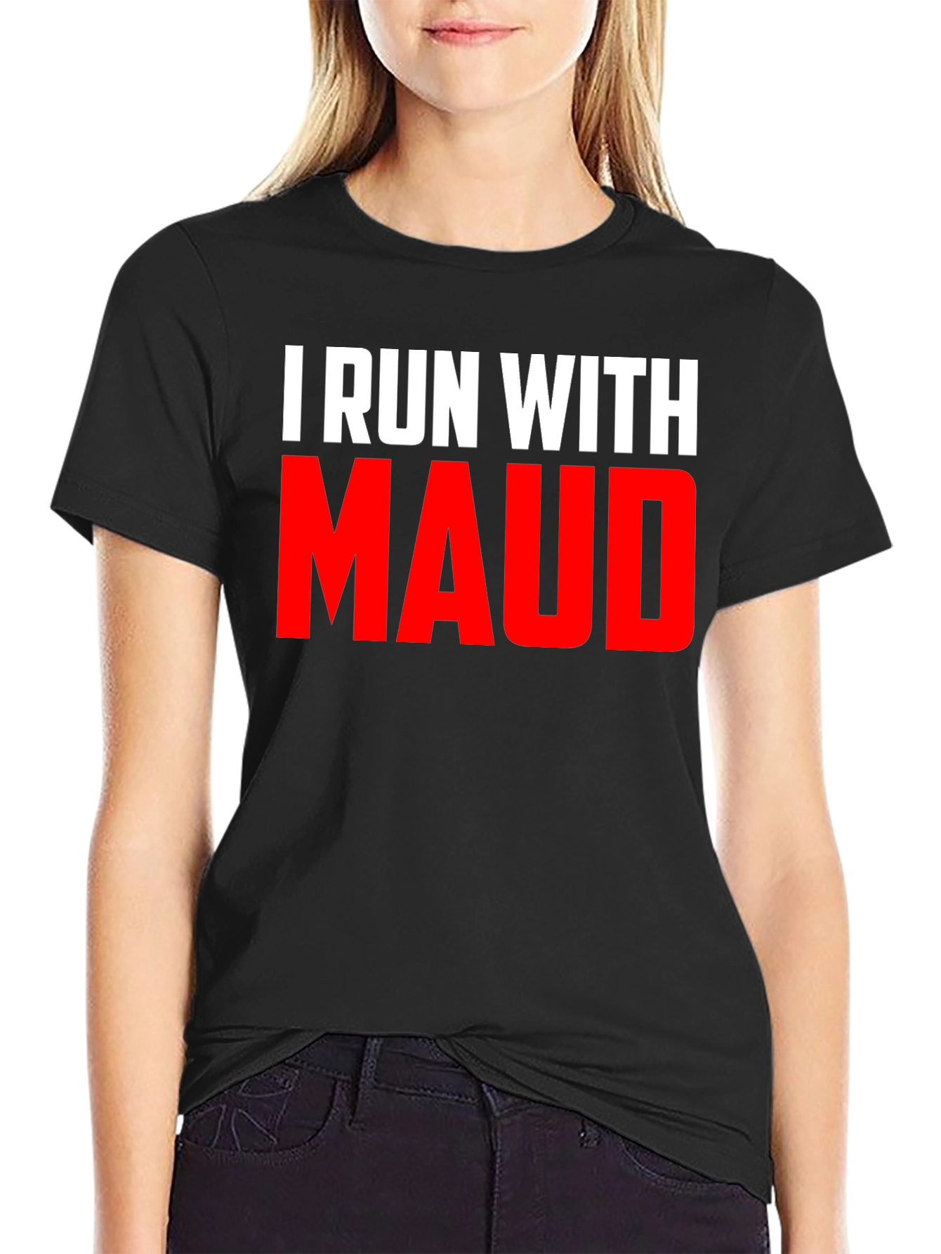 Black I Run With Maud Graphic Tee - Black Cotton T-Shirt view 2