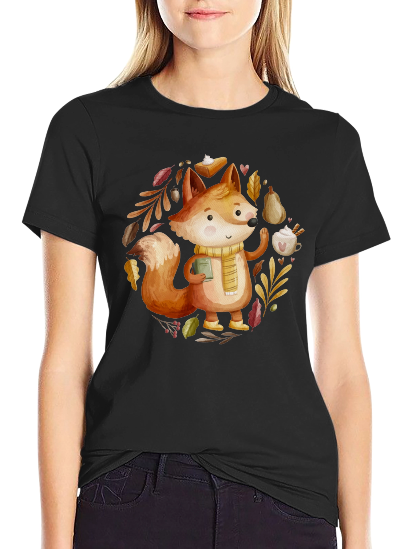 Black Autumn Fox T-Shirt: Cozy Fall Vibes view 2