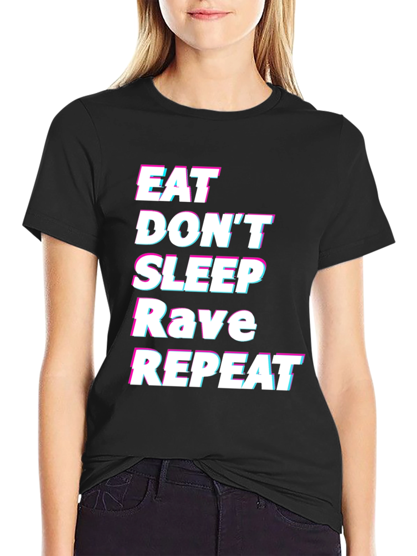 Black Eat Sleep Rave Repeat Graphic Tee view 2