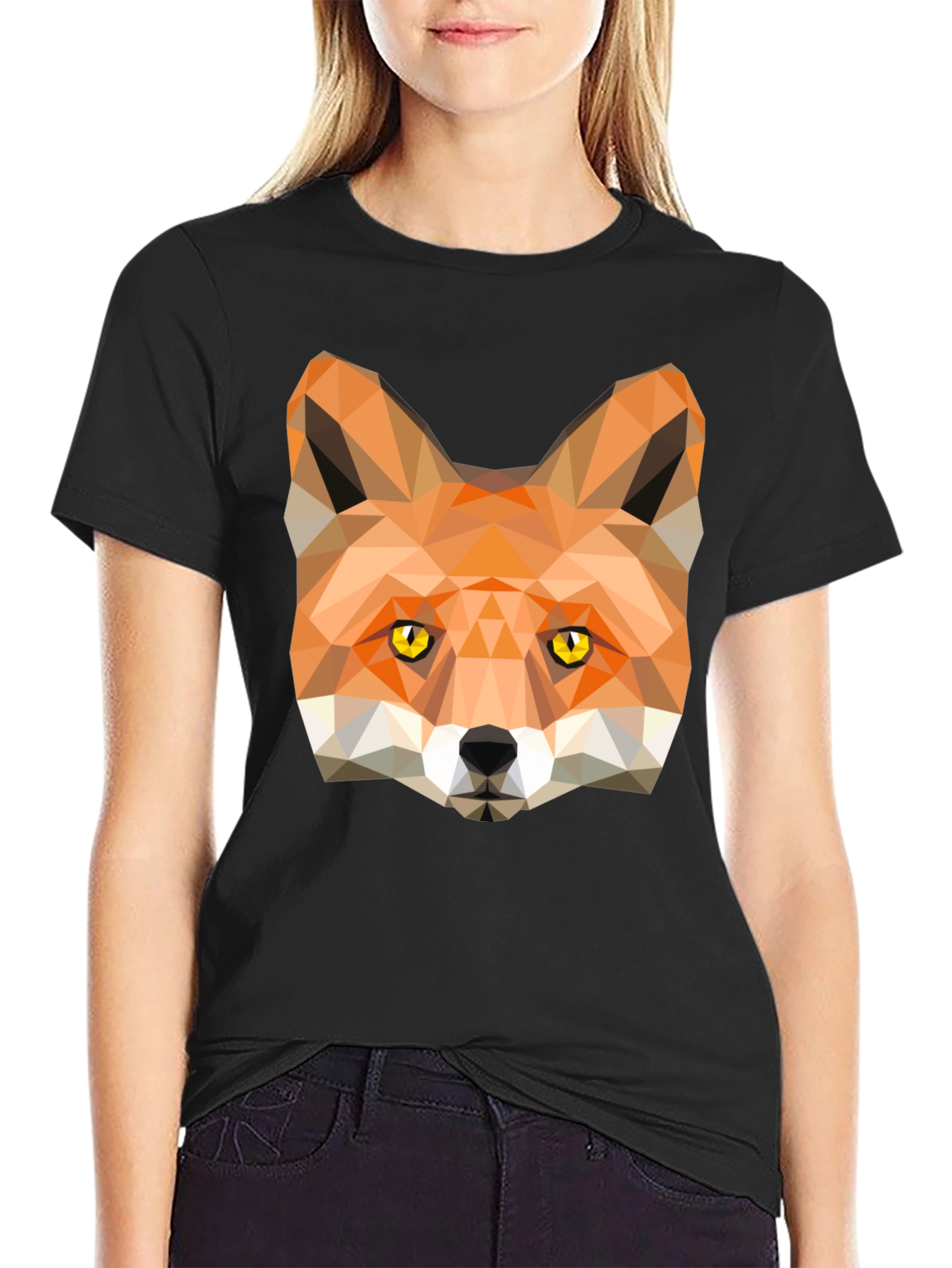 Black Geometric Fox Graphic Tee - Modern Style view 2