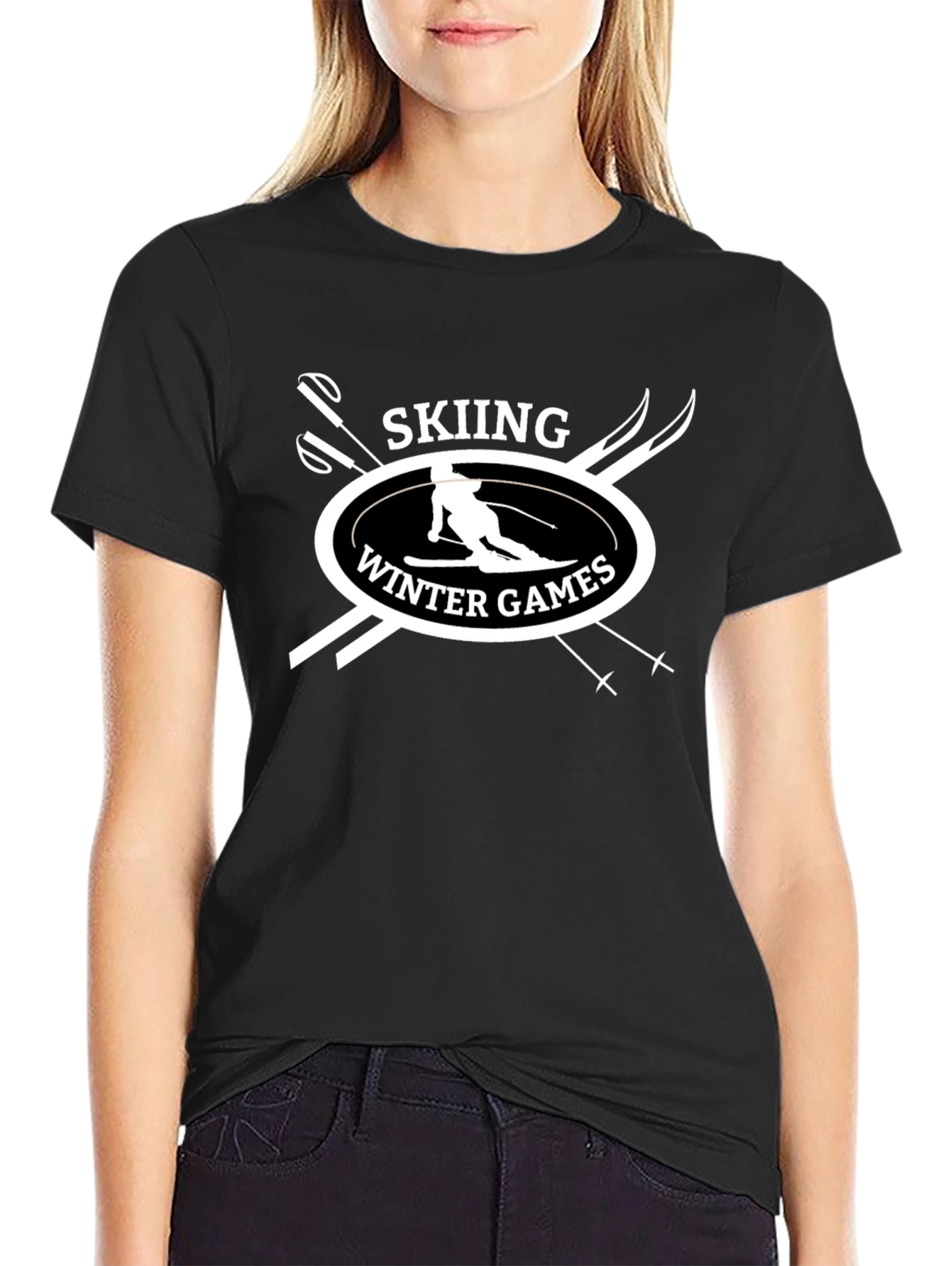 Black Skiing Winter Games Black T-Shirt view 2