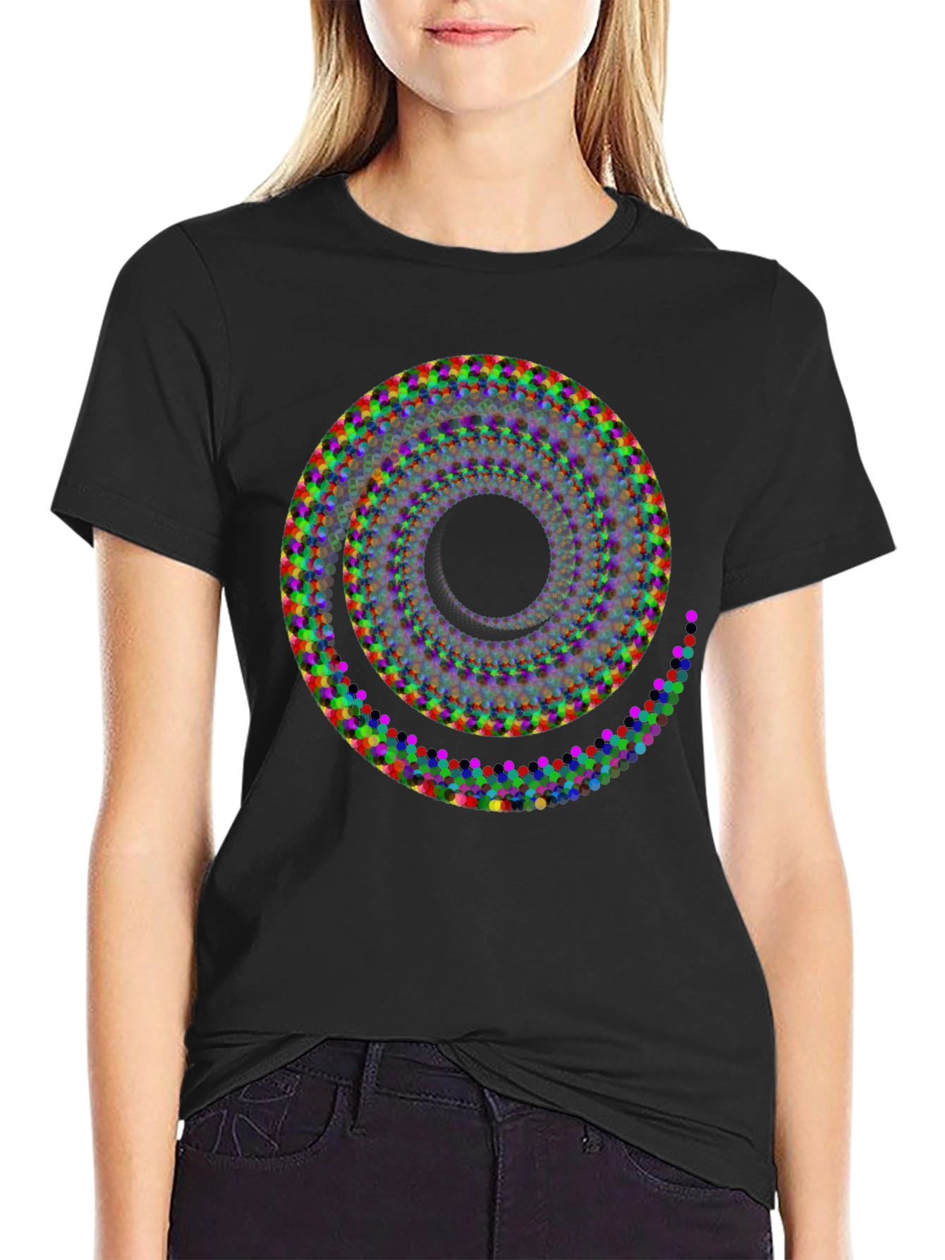 Black Abstract Spiral Graphic T-Shirt - Modern Art Design view 2