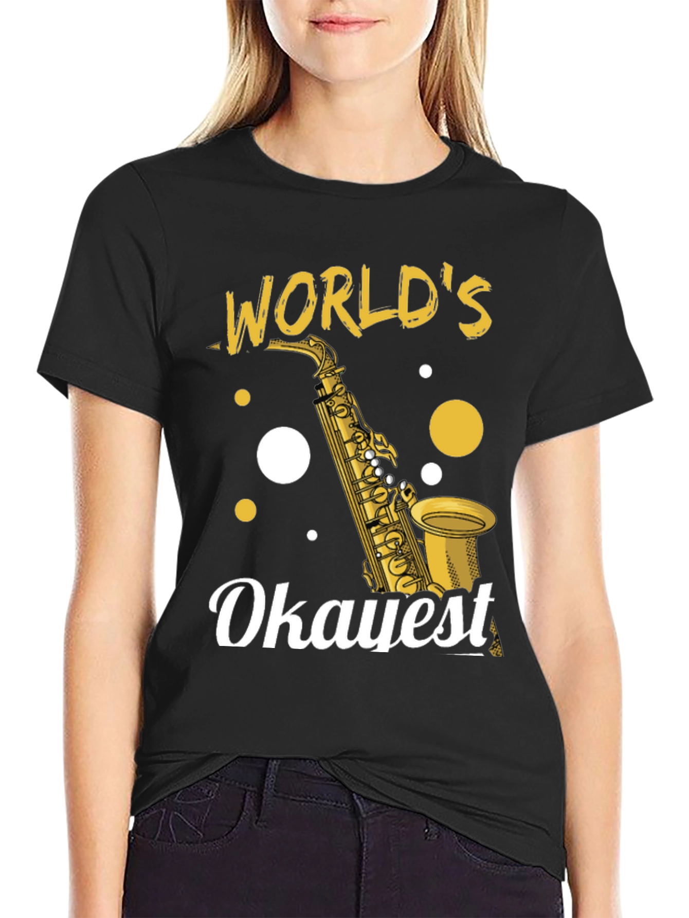 Black World's Okayest Saxophone Player T-Shirt view 2